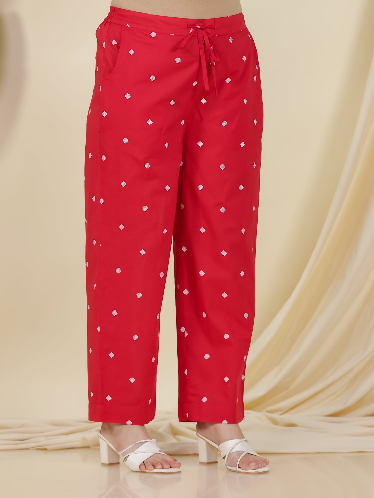 Embroidered Soft Cotton Geometric Flared Red Kurta
