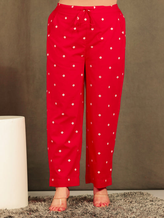 Soft Cotton Solid Red Palazzo