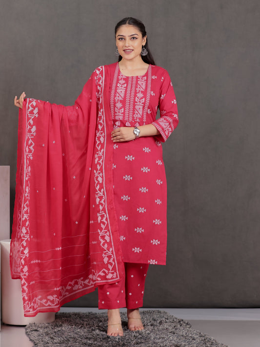 Cotton Voile Geometric Red Dupatta