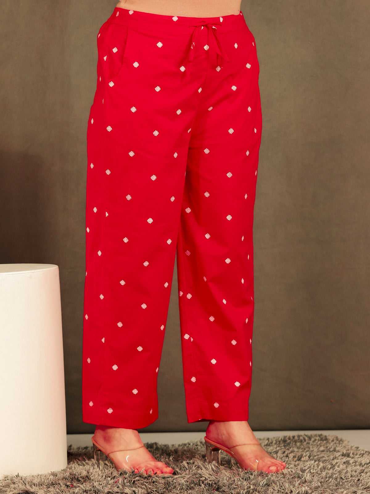Soft Cotton Geometric Straight Red Kurta