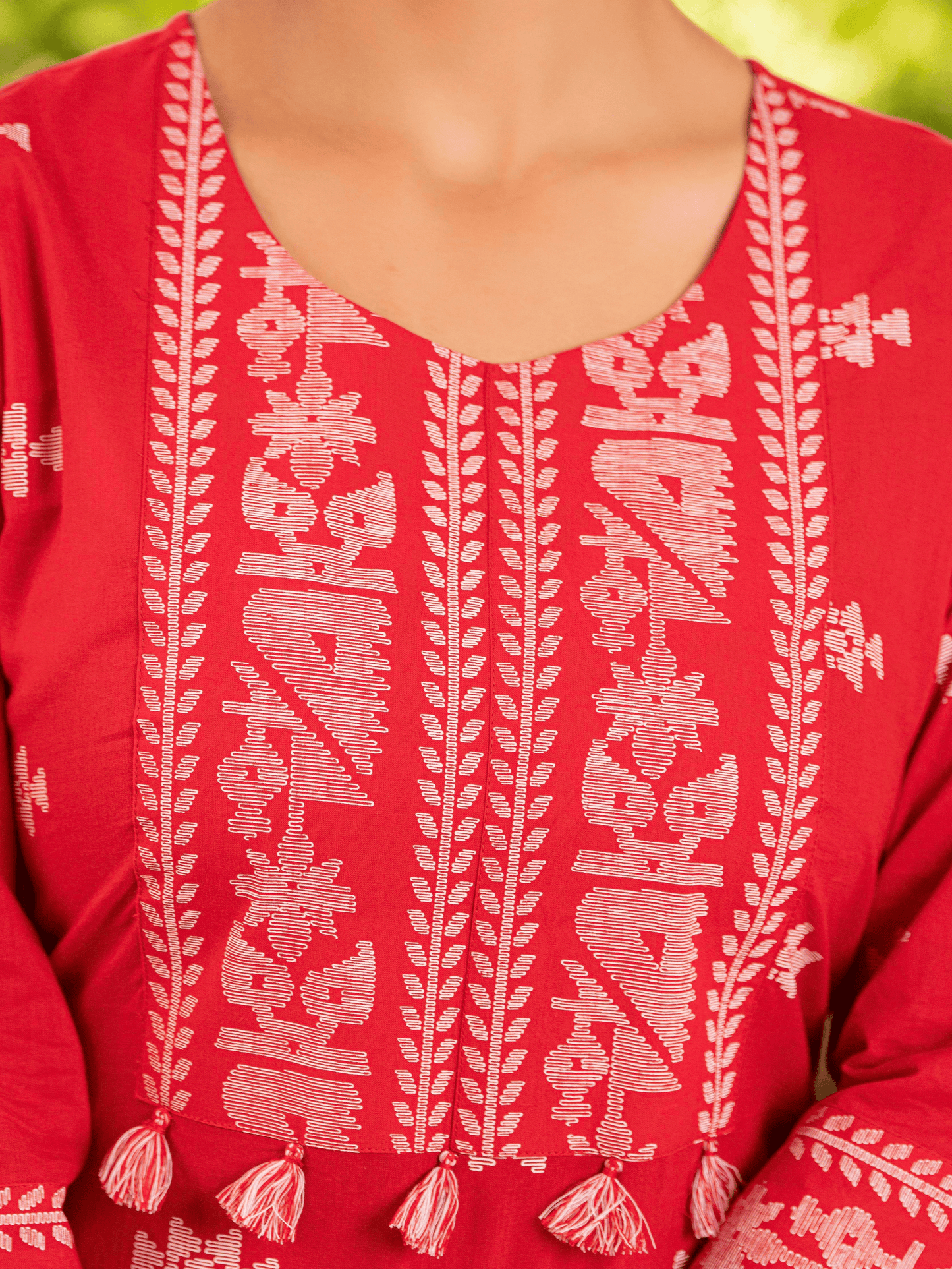 Soft Cotton Geometric Straight Red Kurta