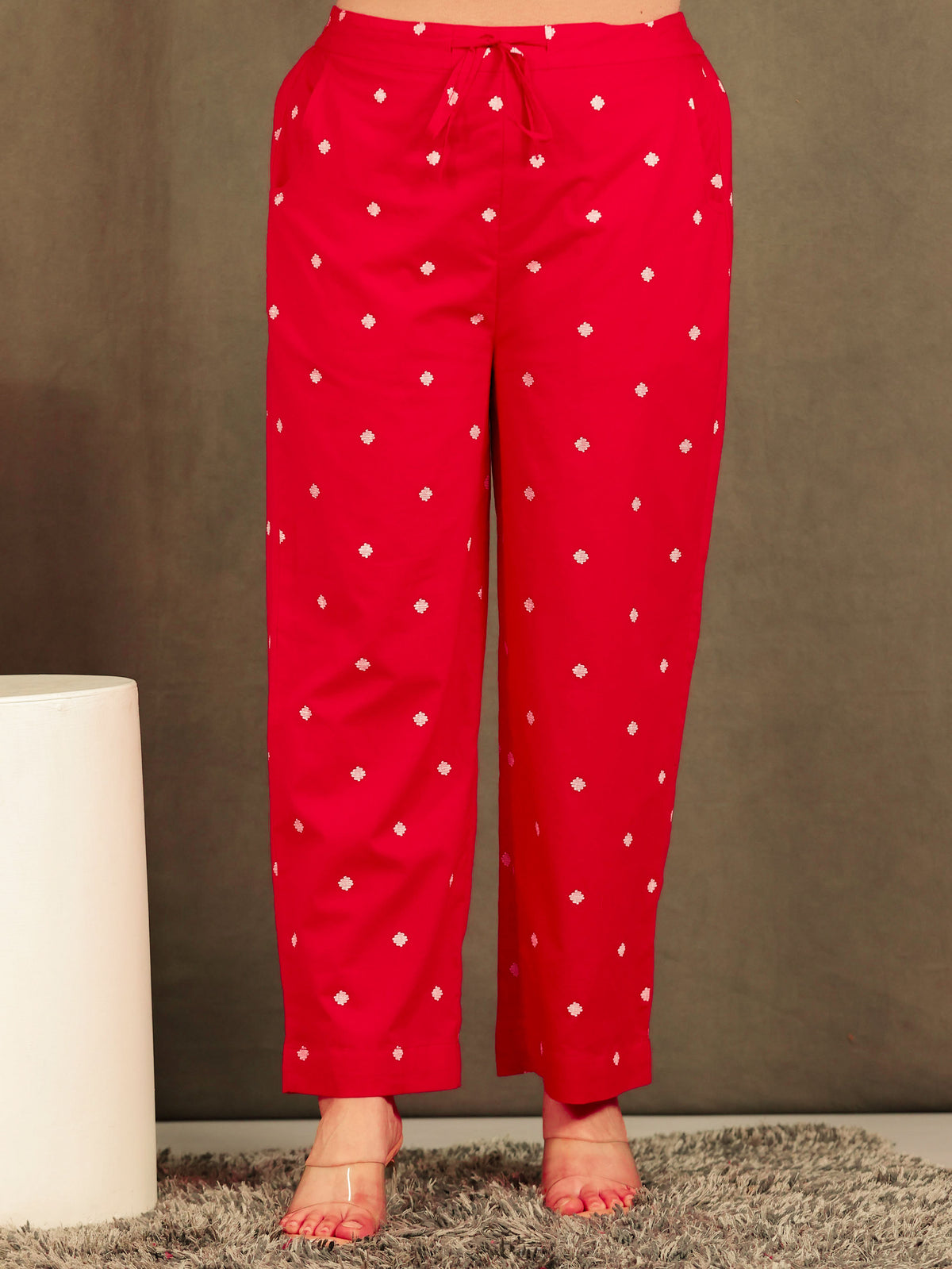 Soft Cotton Geometric Straight Red Kurta