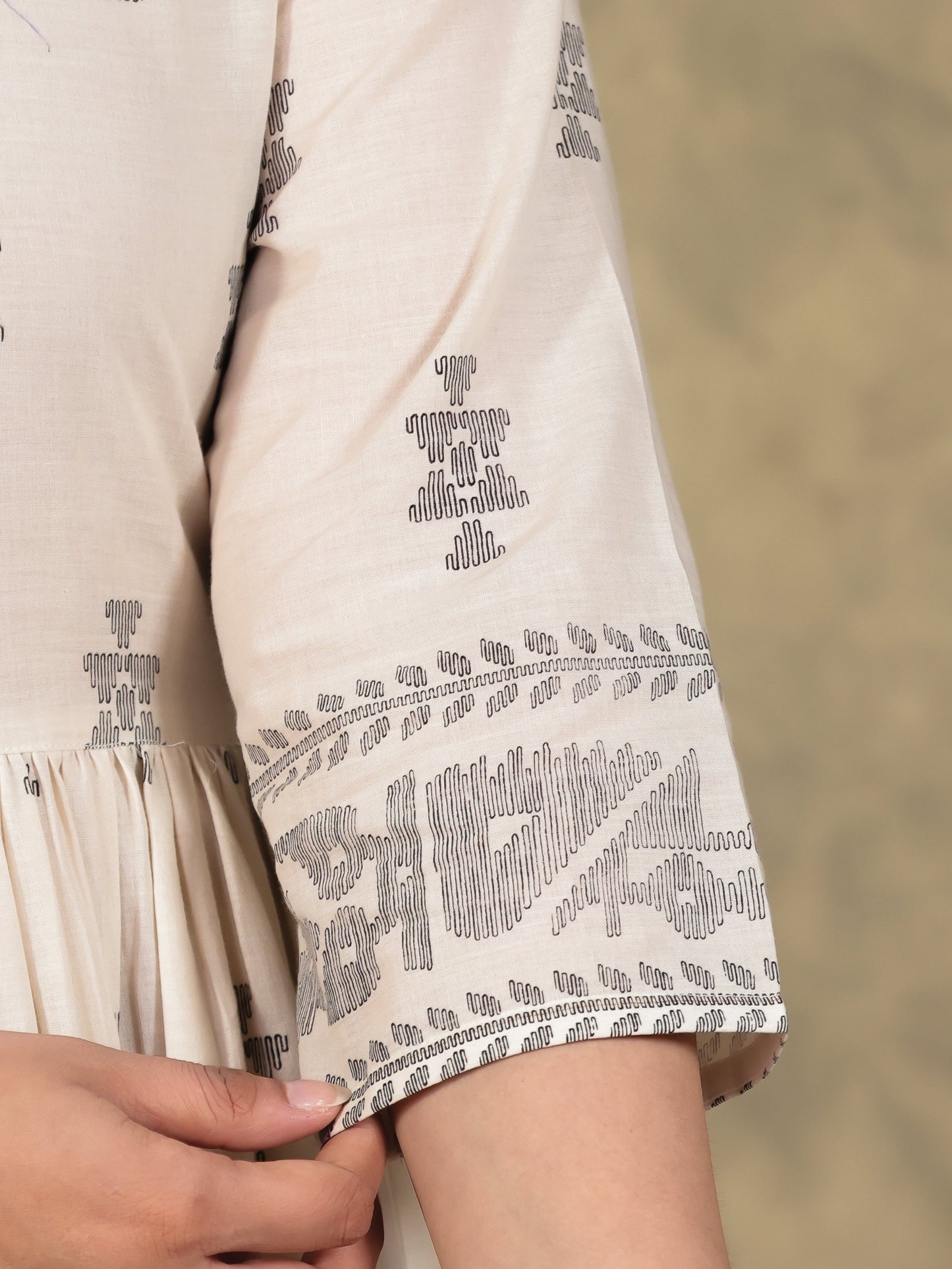 Embroidered Soft Cotton Geometric Anarkali Cream Dress