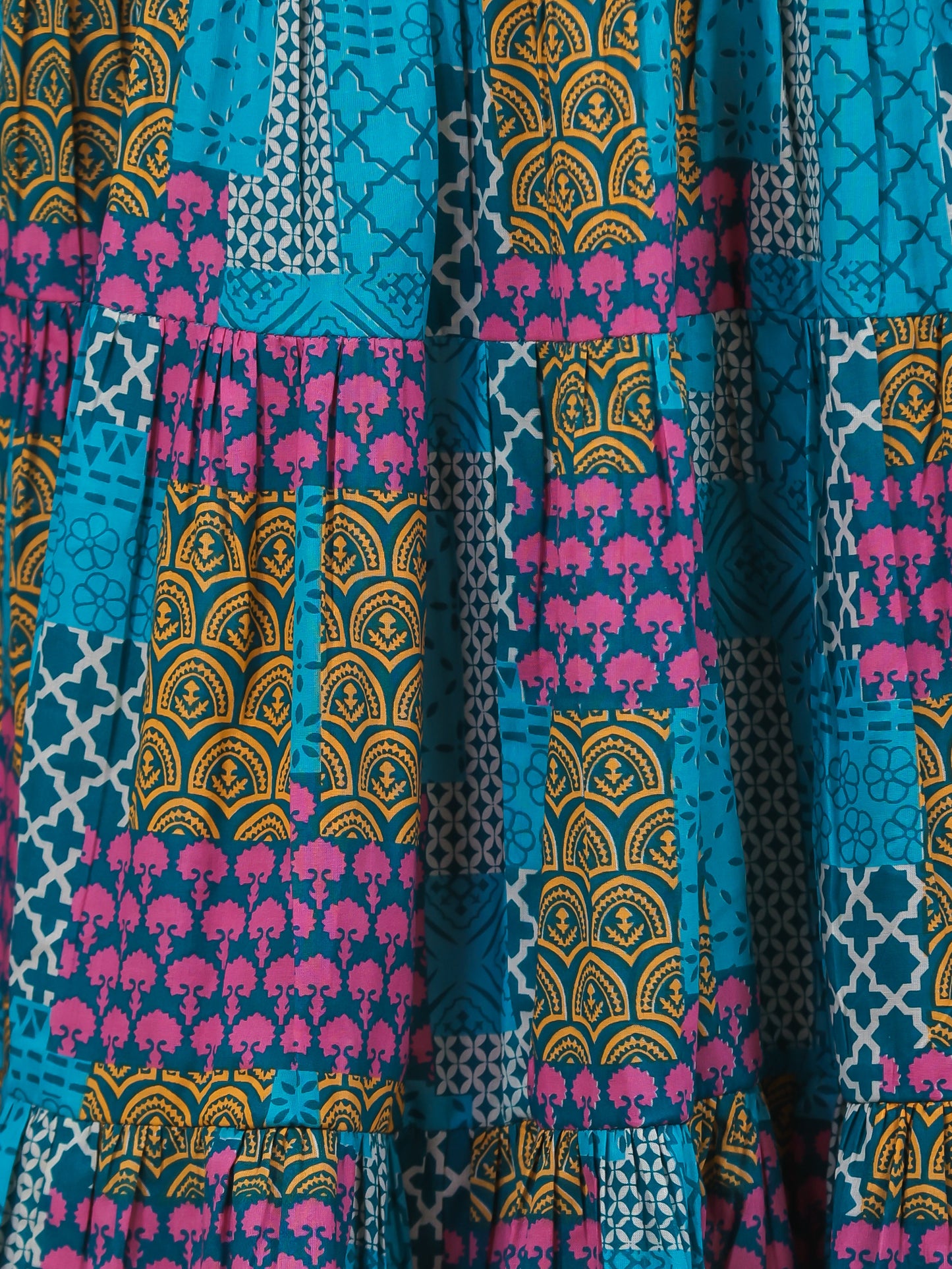 Soft Cotton Patchwork Anarkali Multicolor Dress