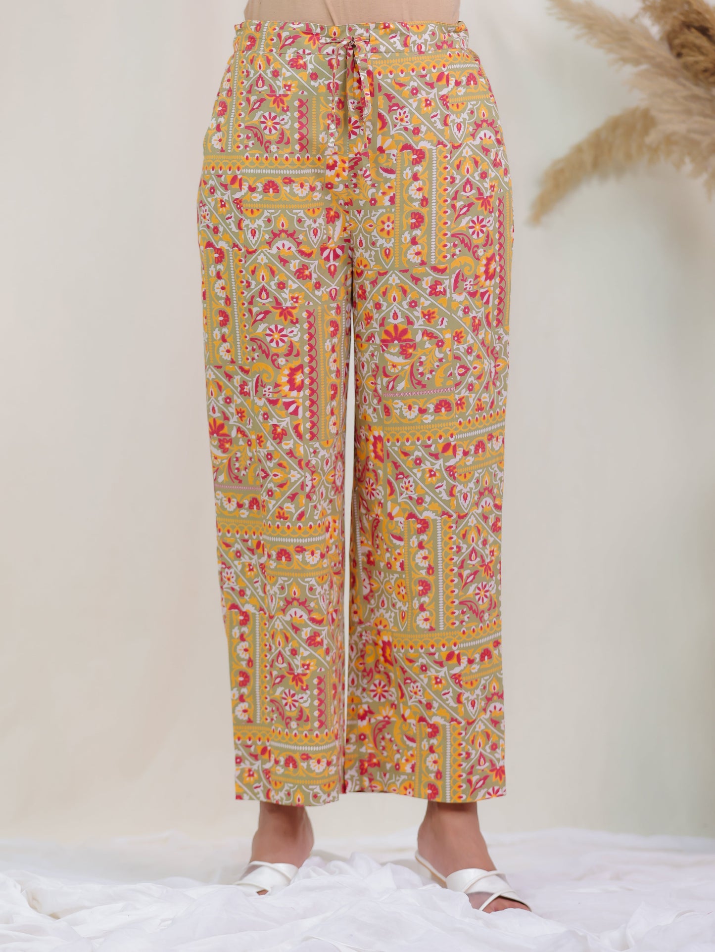 Soft Cotton Patchwork Print High Low Green Kurta
