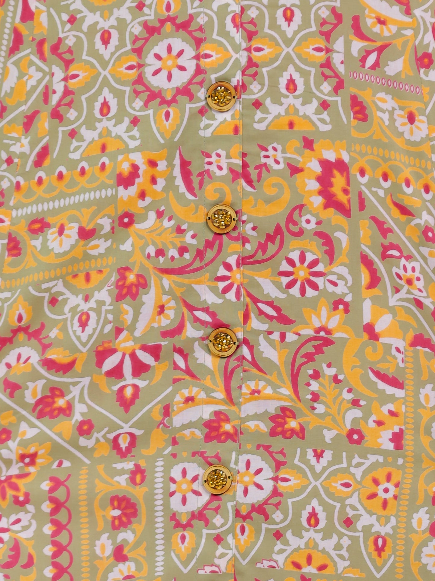 Soft Cotton Patchwork Print High Low Green Kurta
