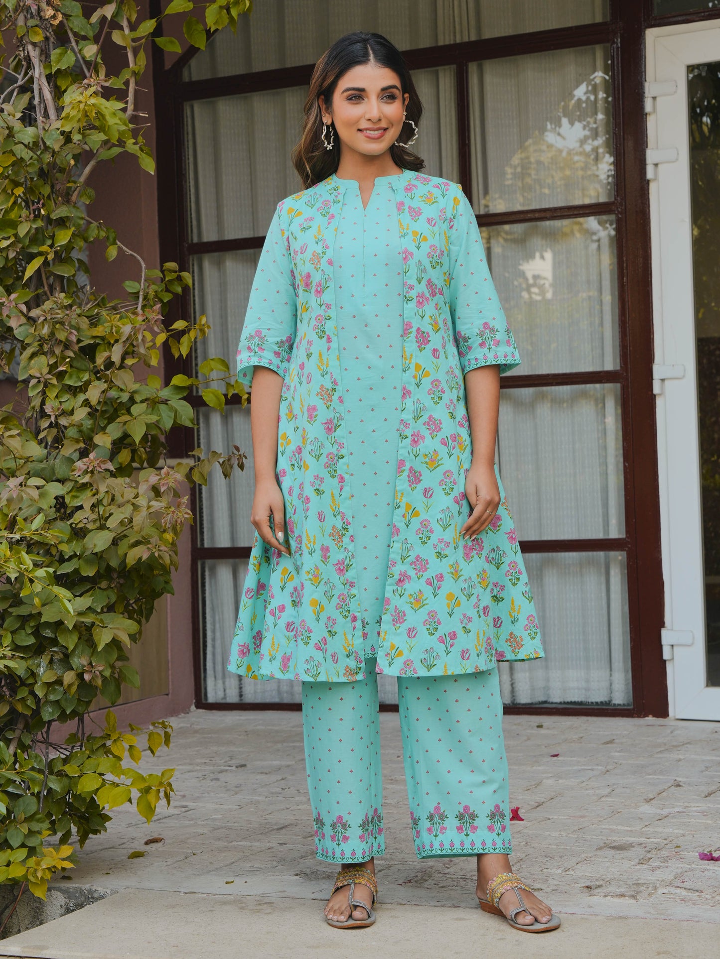 Soft Cotton Floral Mint Green Shrug