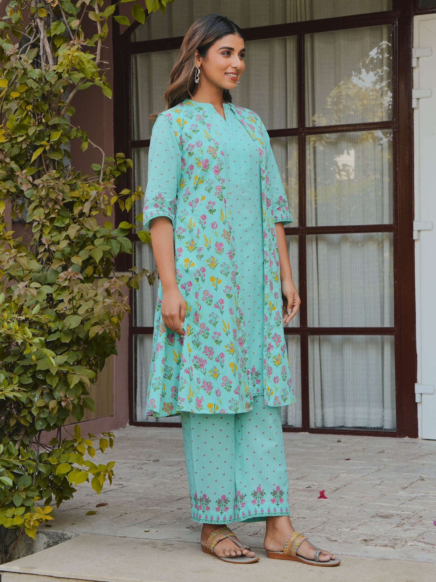 Soft Cotton Floral Mint Green Shrug