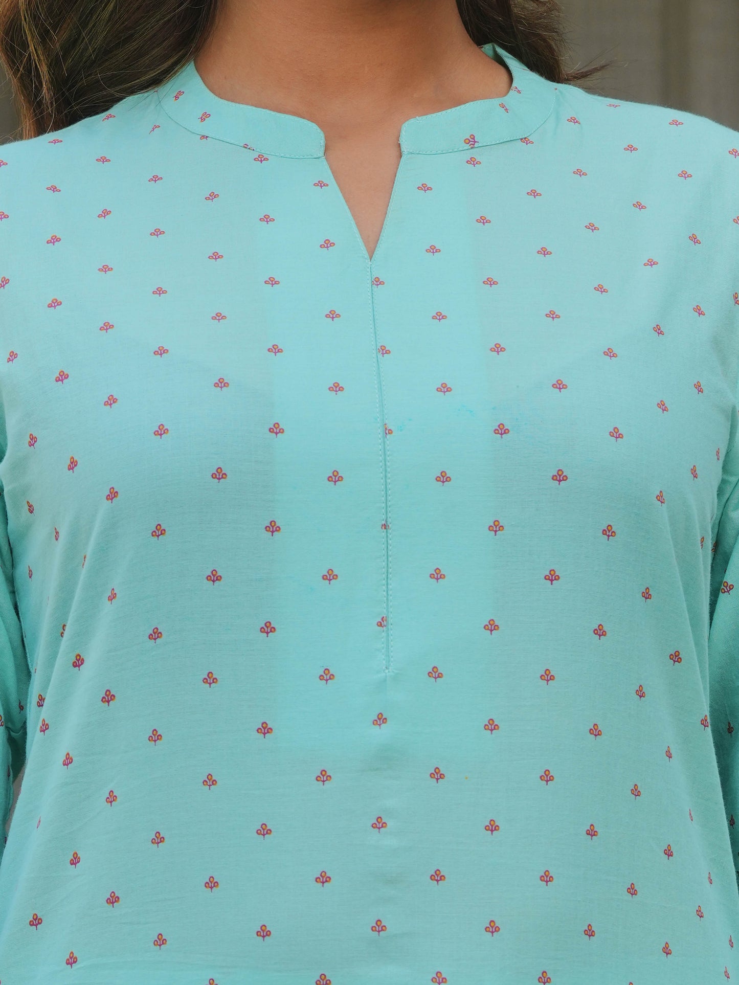 Soft Cotton Floral Straight Mint Green Kurta