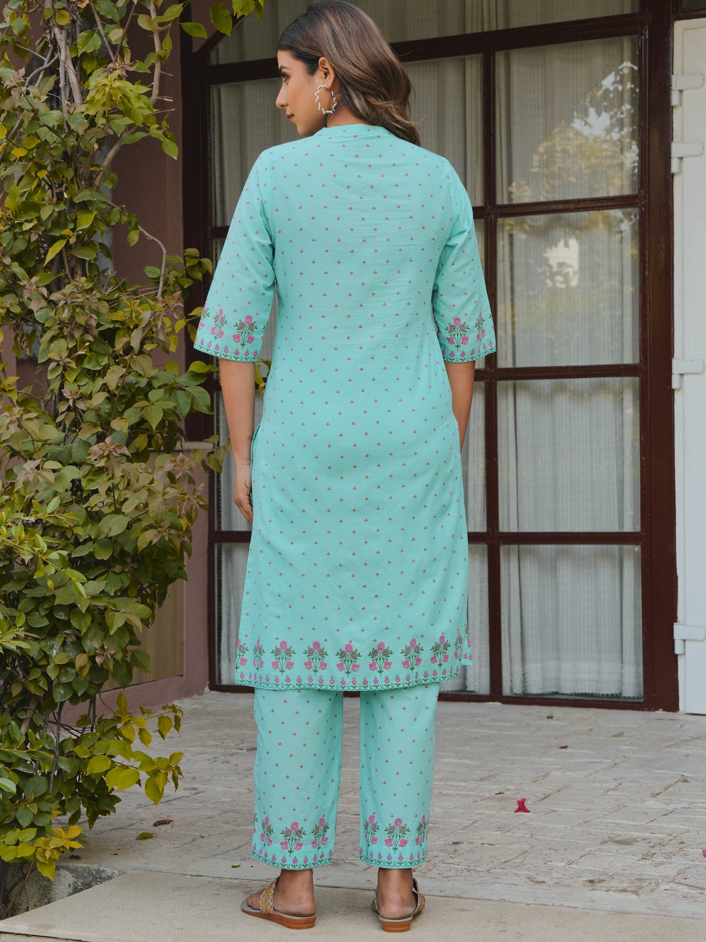 Soft Cotton Floral Straight Mint Green Kurta