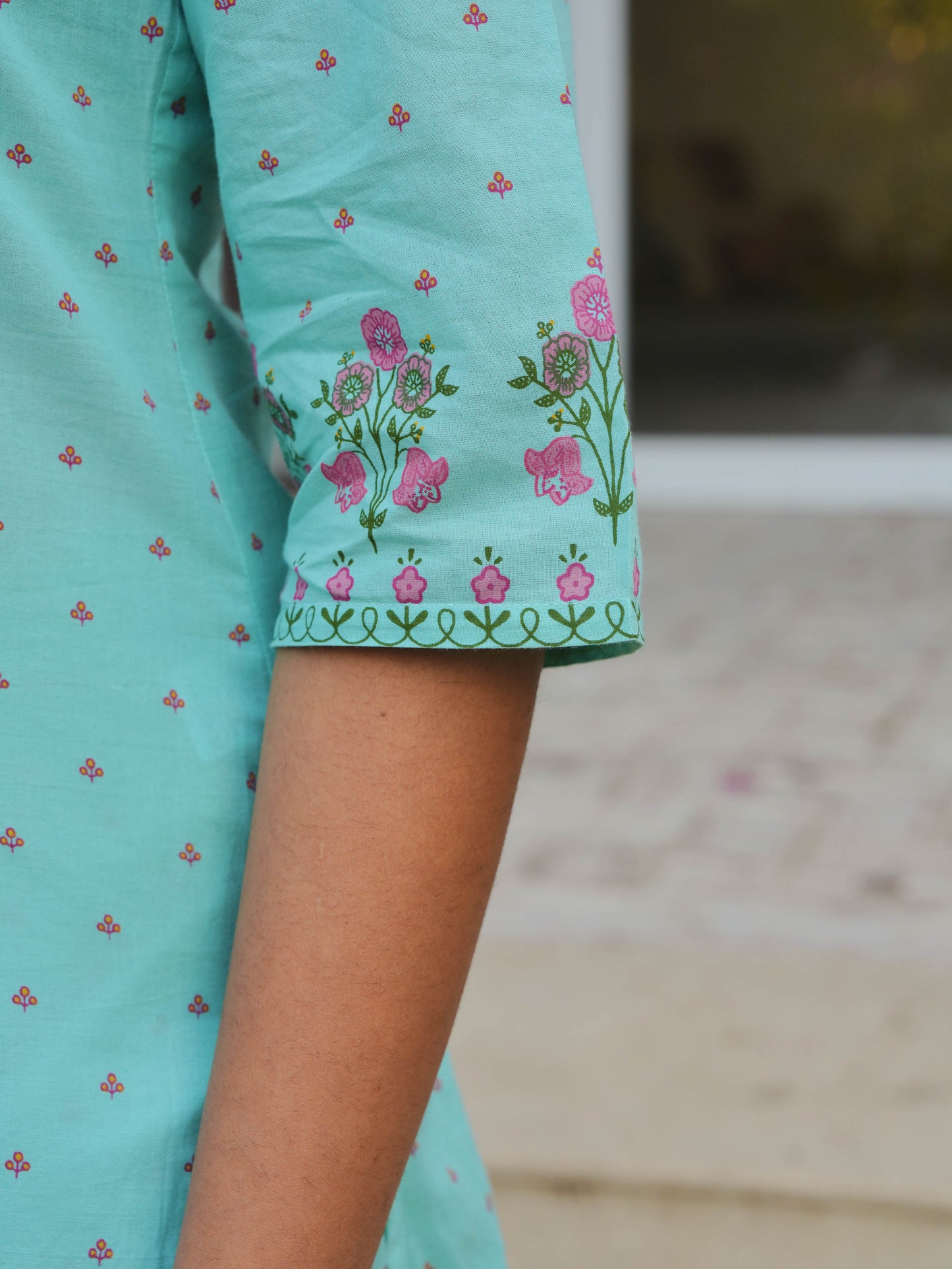 Soft Cotton Floral Straight Mint Green Kurta