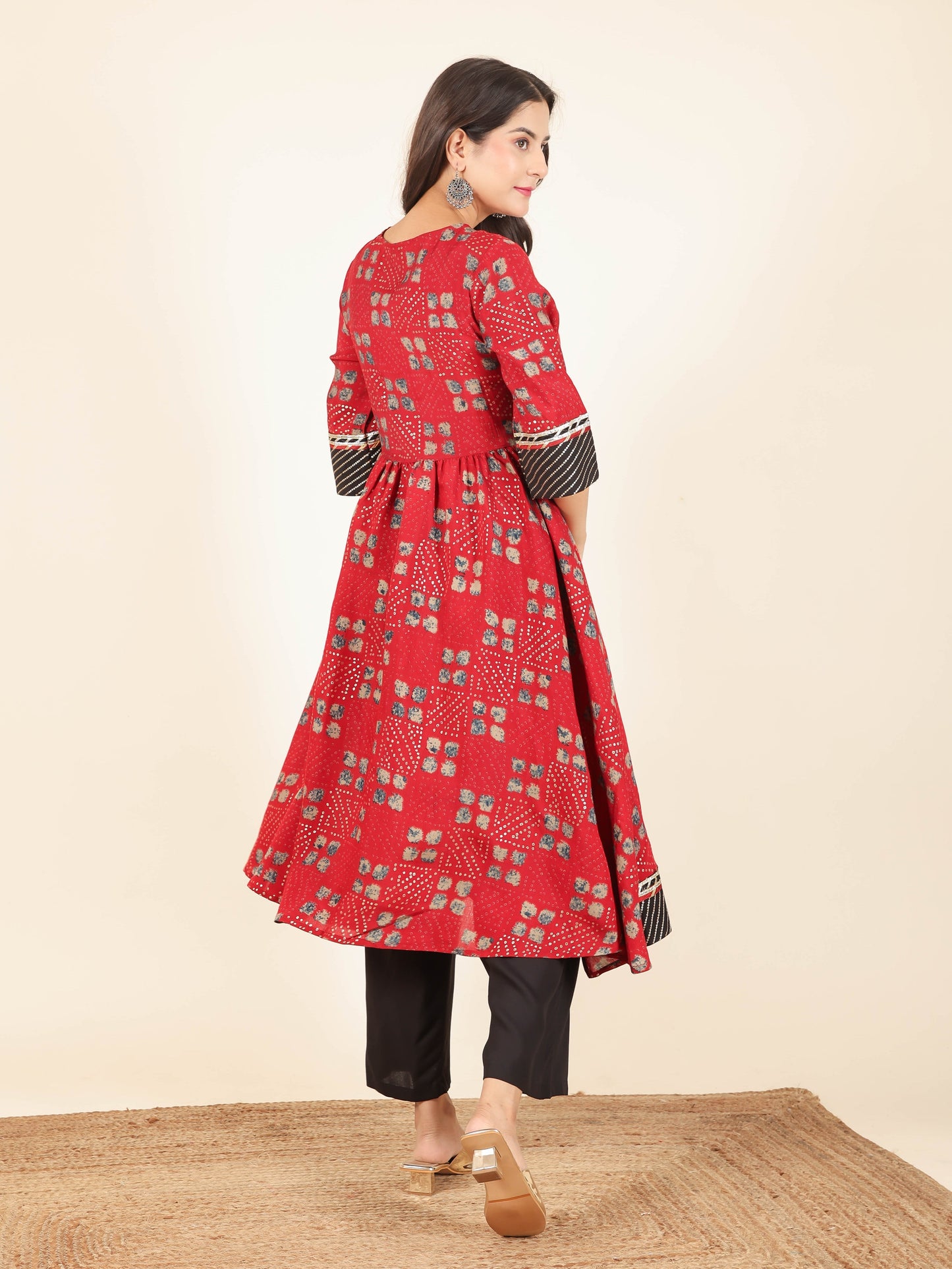 Muslin Bandhani Angrakha Red Kurta