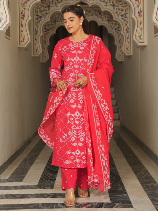 Cotton Voile Butti Red Dupatta