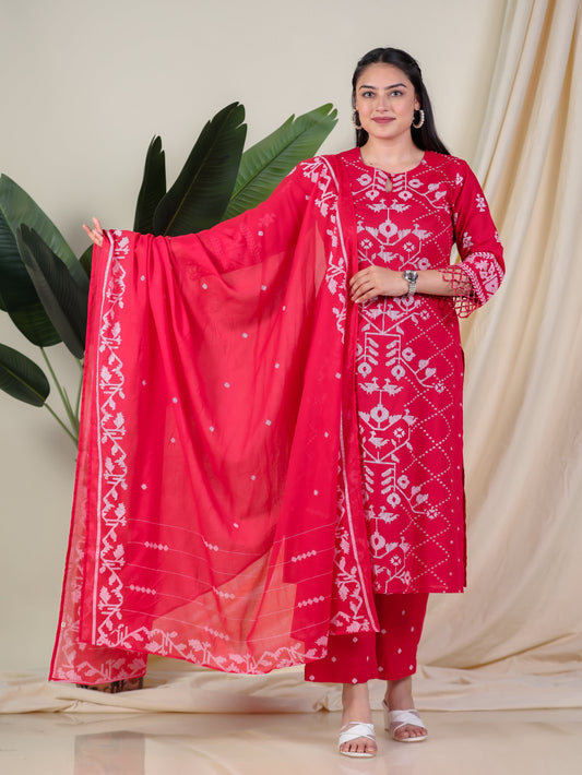 Cotton Voile Butti Red Dupatta