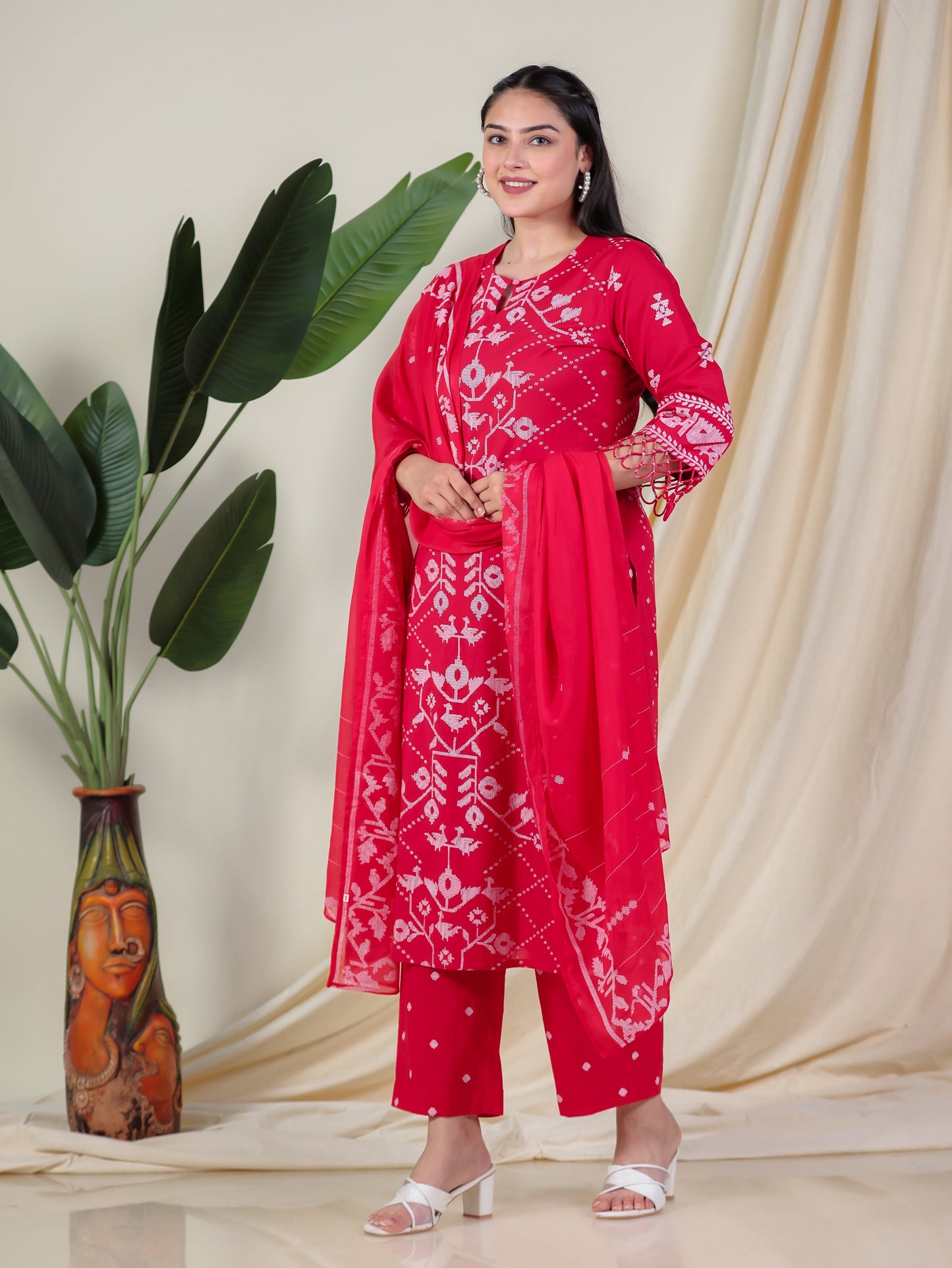 Cotton Voile Butti Red Dupatta