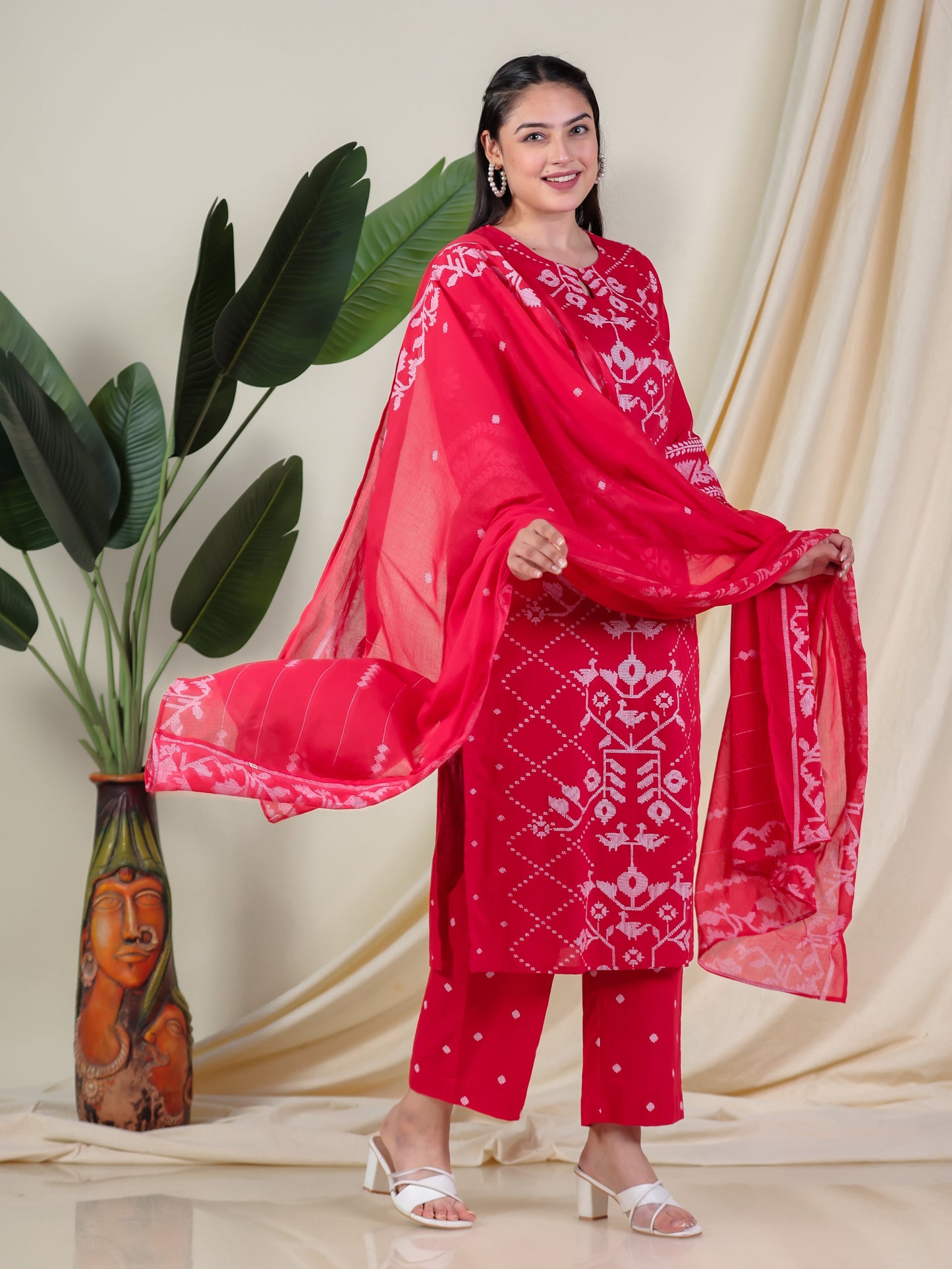 Cotton Voile Butti Red Dupatta