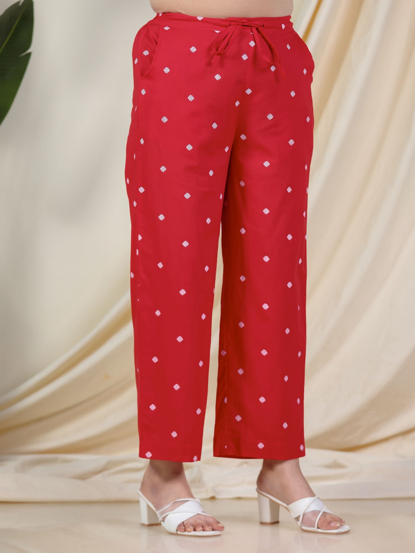 Soft Cotton Placement Print Straight Red Kurta