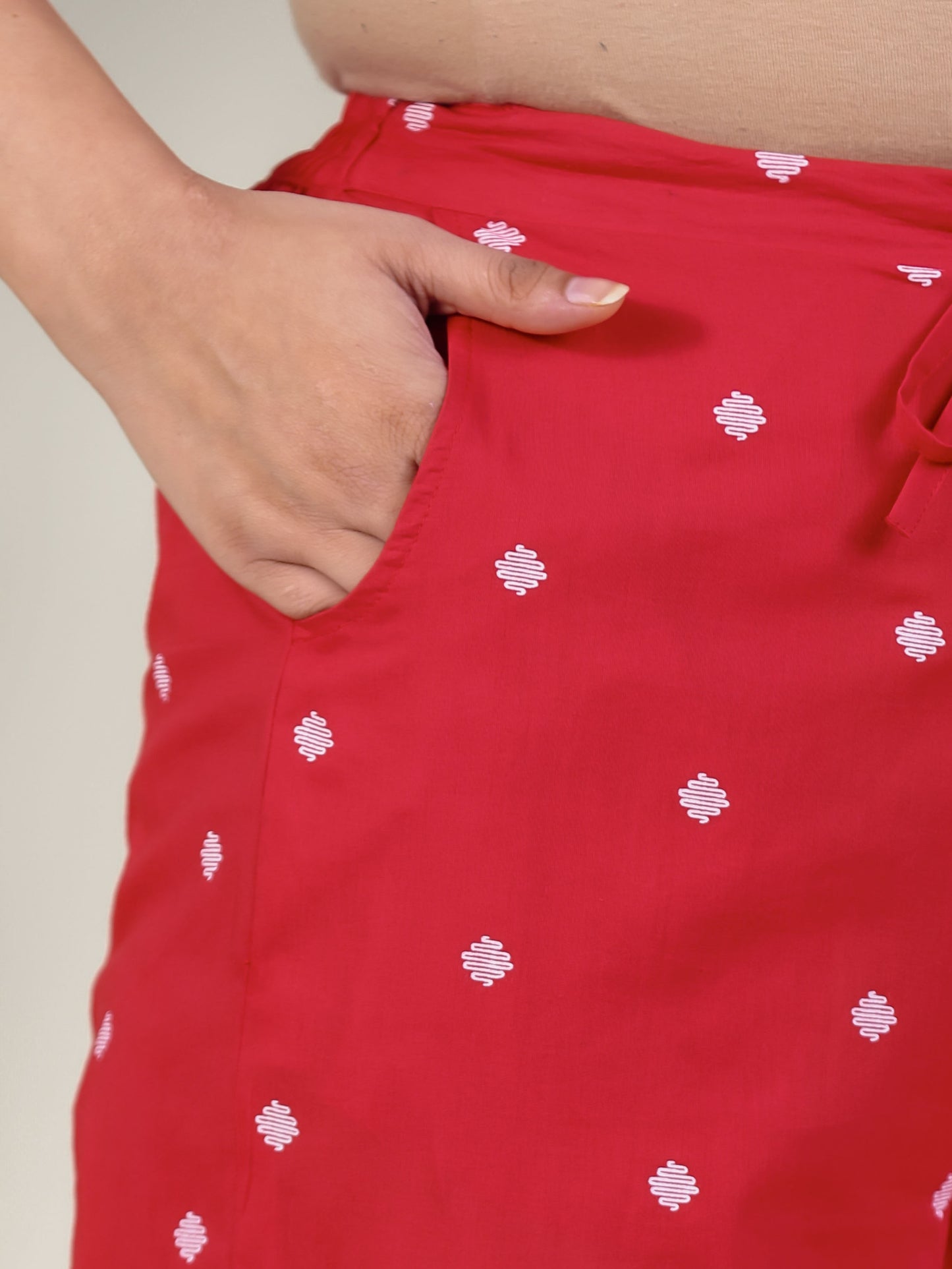 Soft Cotton Placement Print Straight Red Kurta