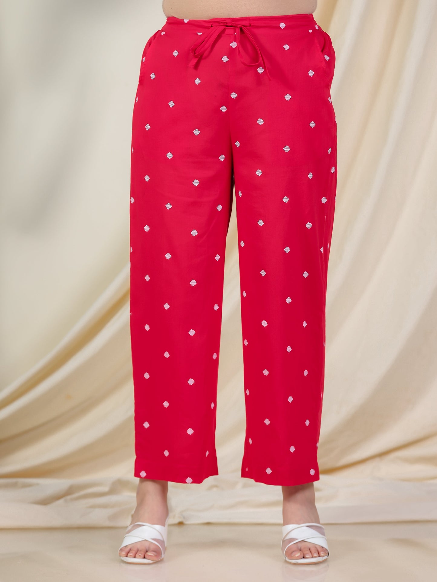 Soft Cotton Placement Print Straight Red Kurta