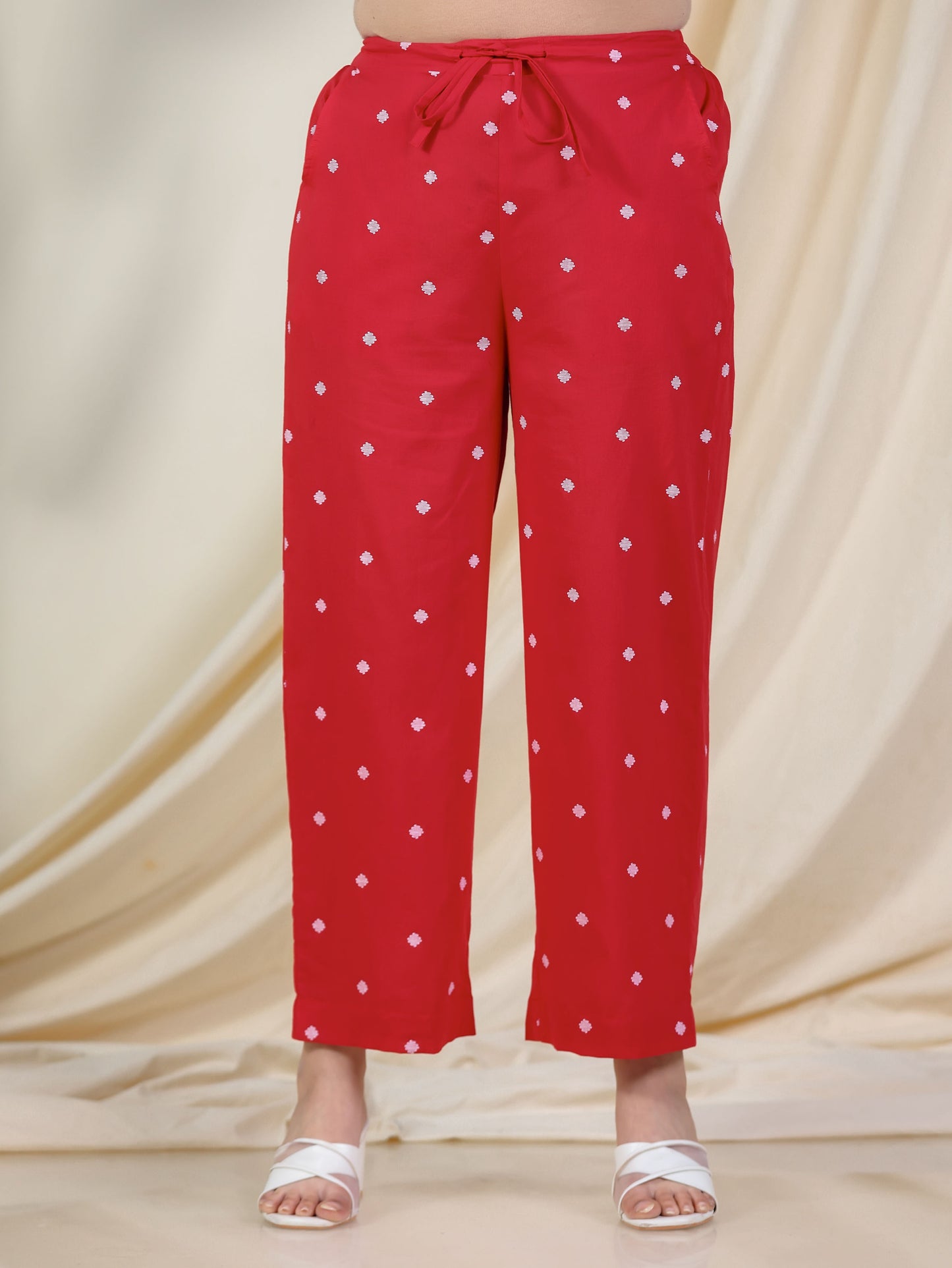 Soft Cotton Placement Print Straight Red Kurta