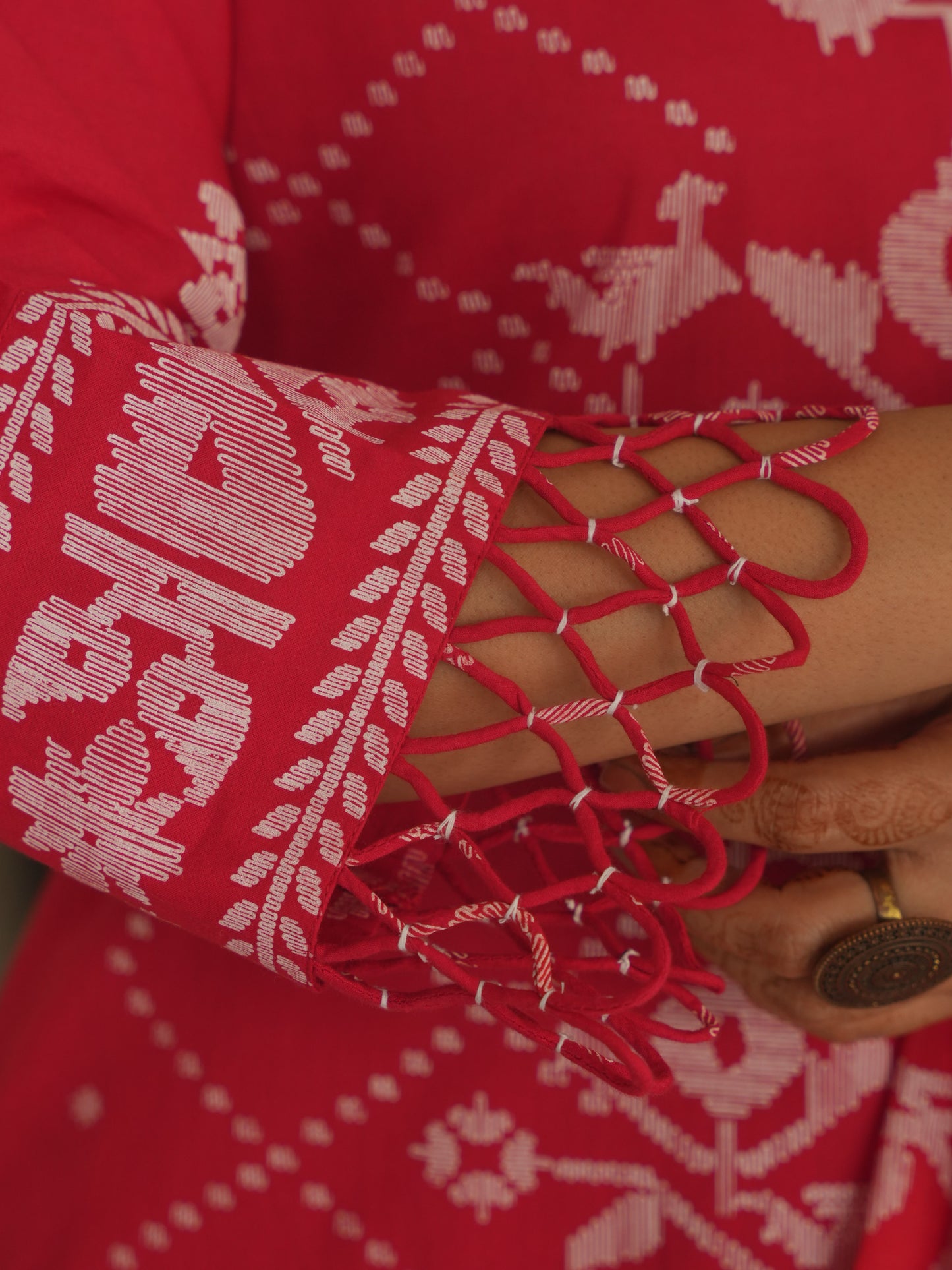 Soft Cotton Placement Print Straight Red Kurta