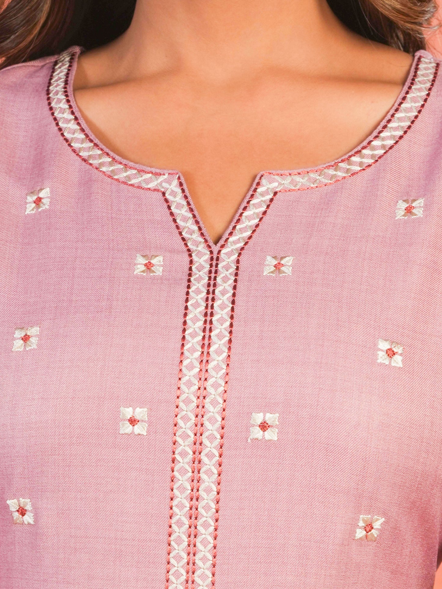 Embroidered Blended Silk Solid Anarkali Peach Kurta