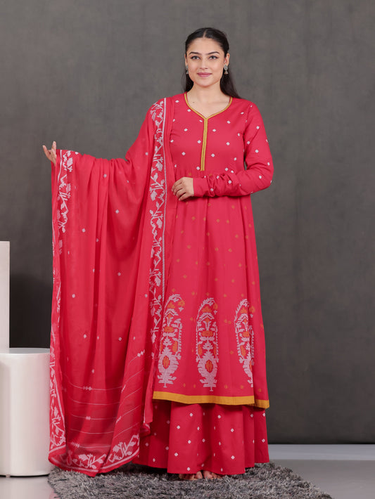 Cotton Voile Geometric Red Dupatta