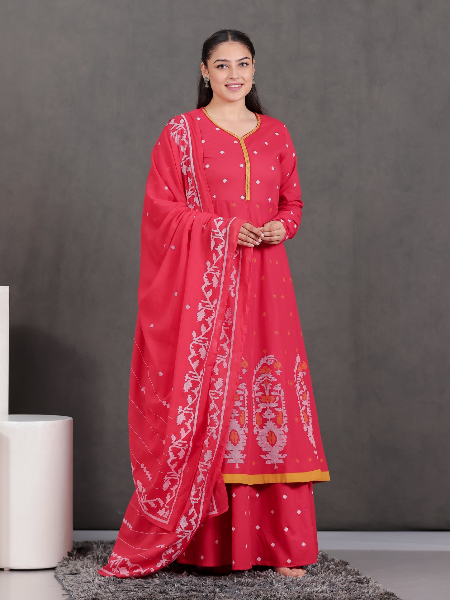 Cotton Voile Geometric Red Dupatta