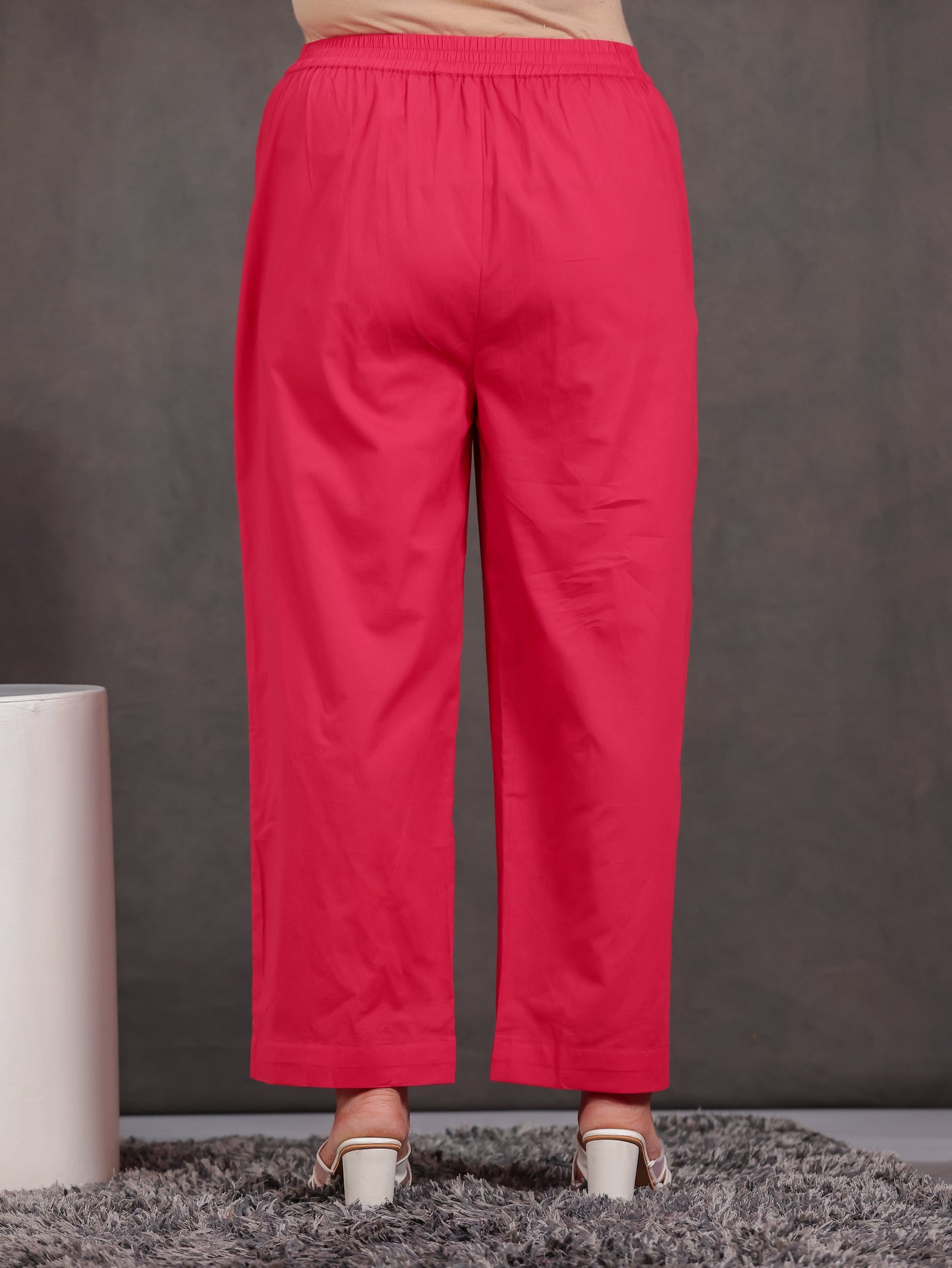 Soft Cotton Solid Red Straight Trousers