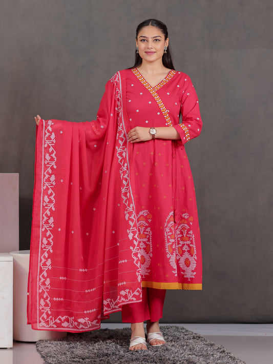 Cotton Voile Geometric Red Dupatta
