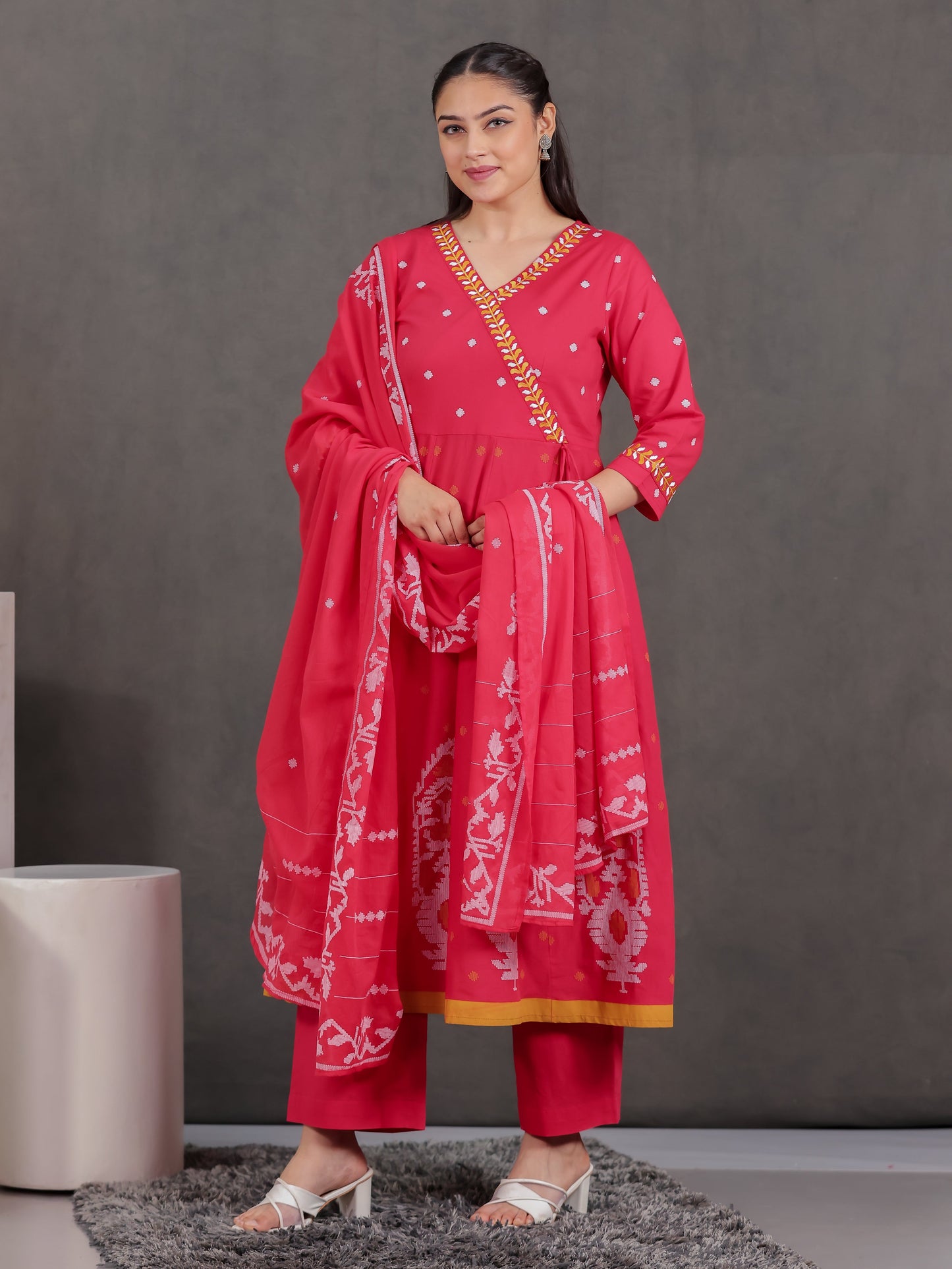 Cotton Voile Geometric Red Dupatta