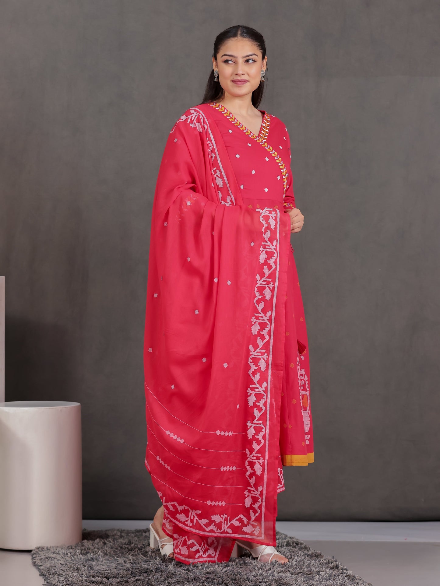 Cotton Voile Geometric Red Dupatta