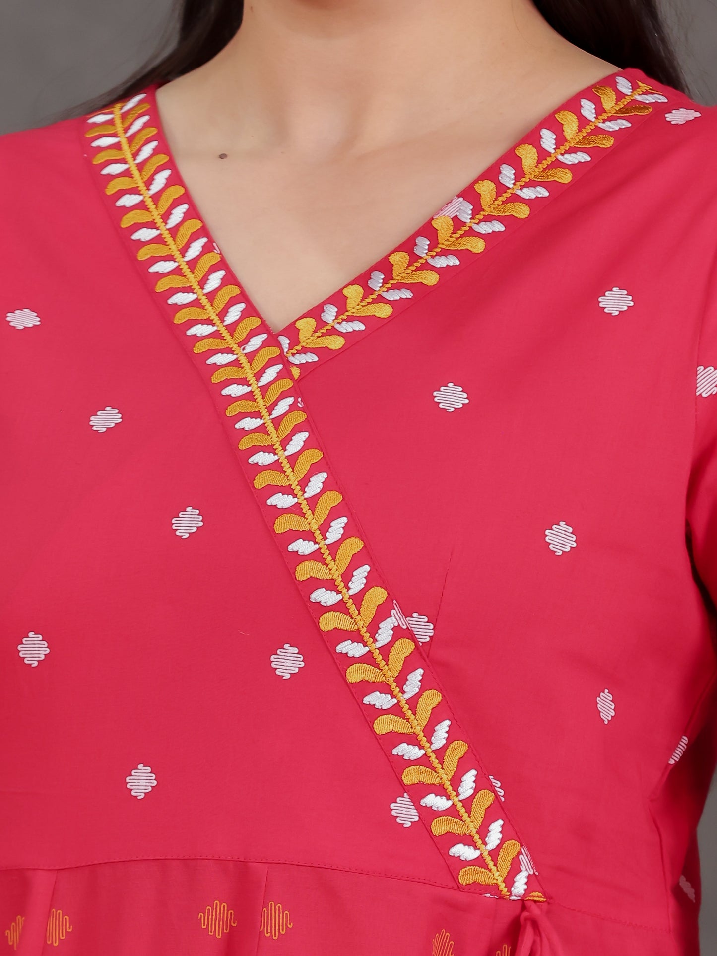 Embroidered Soft Cotton Geometric Angrakha Red Kurta
