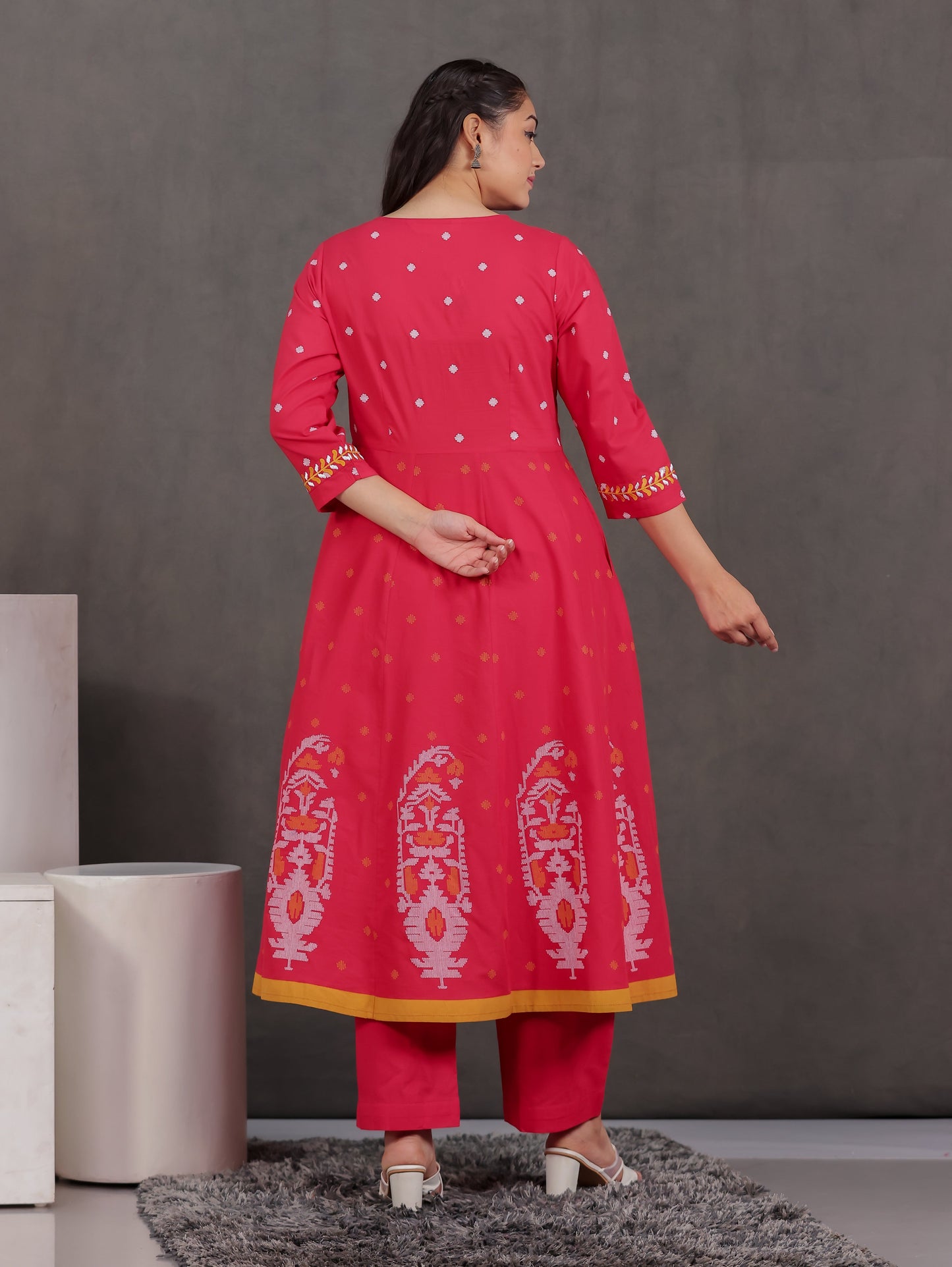 Embroidered Soft Cotton Geometric Angrakha Red Kurta