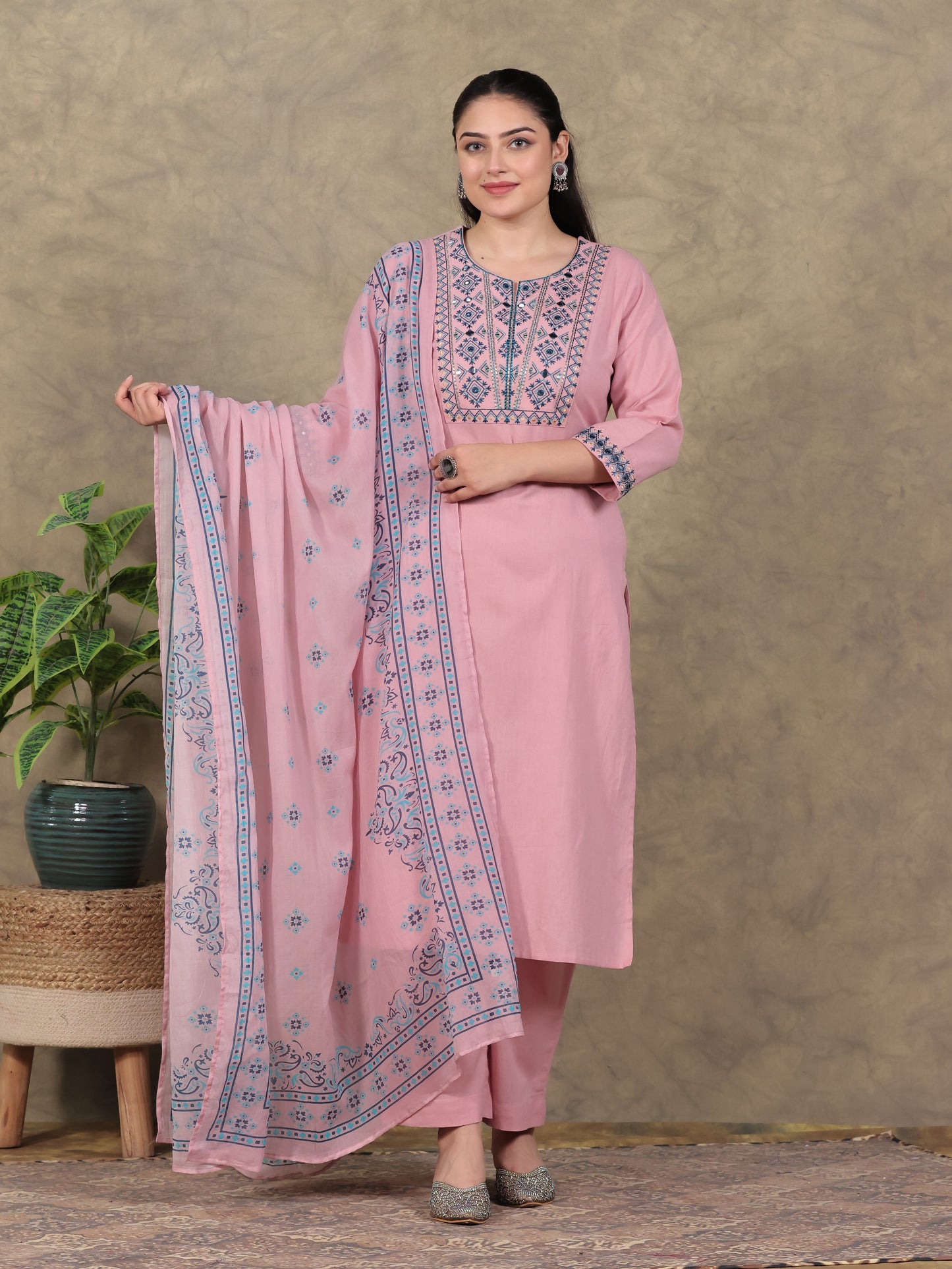 Cotton Voile Butti Peach Dupatta