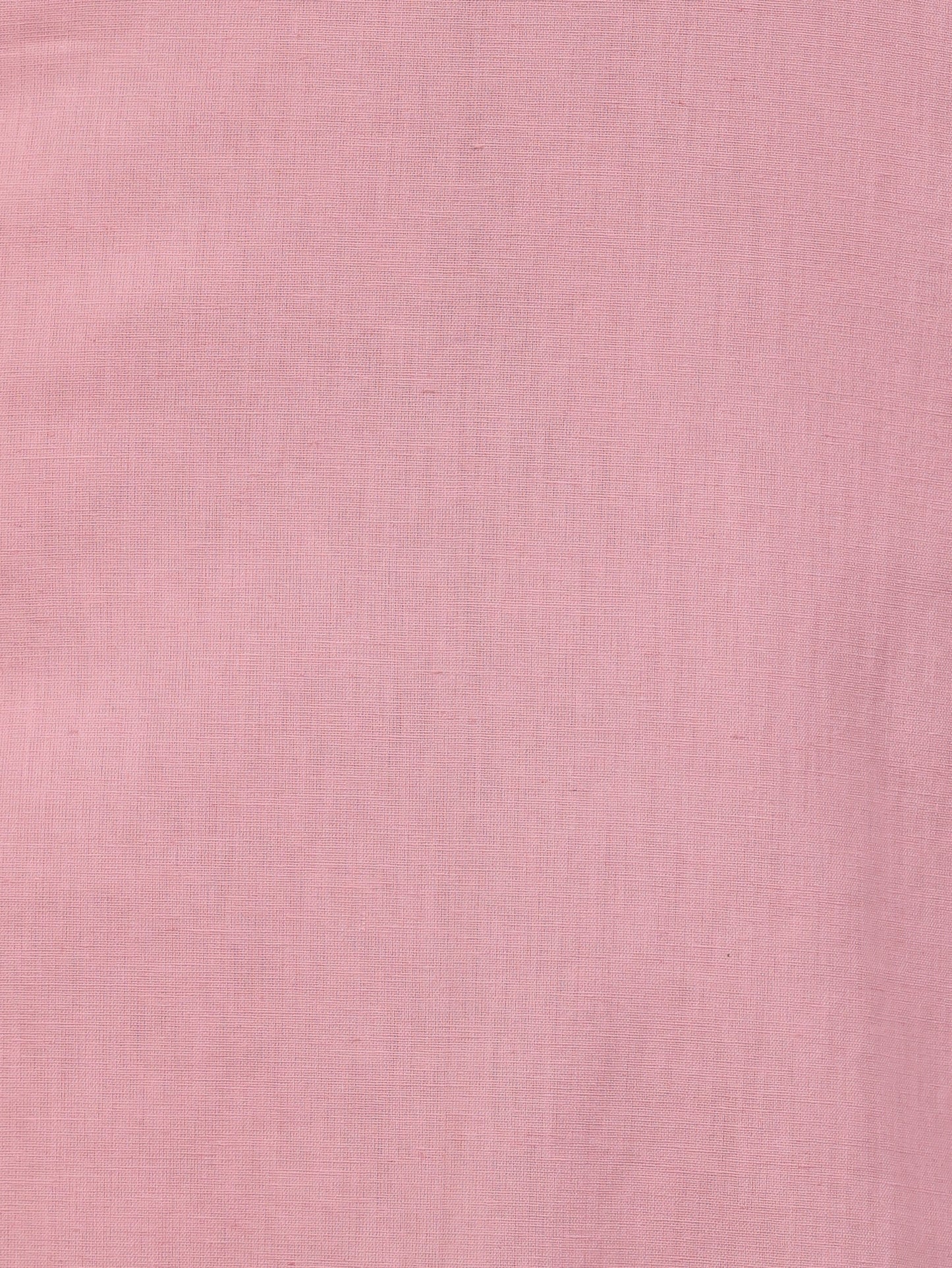 Embroidered Linen Cotton Solid Straight Peach Kurta