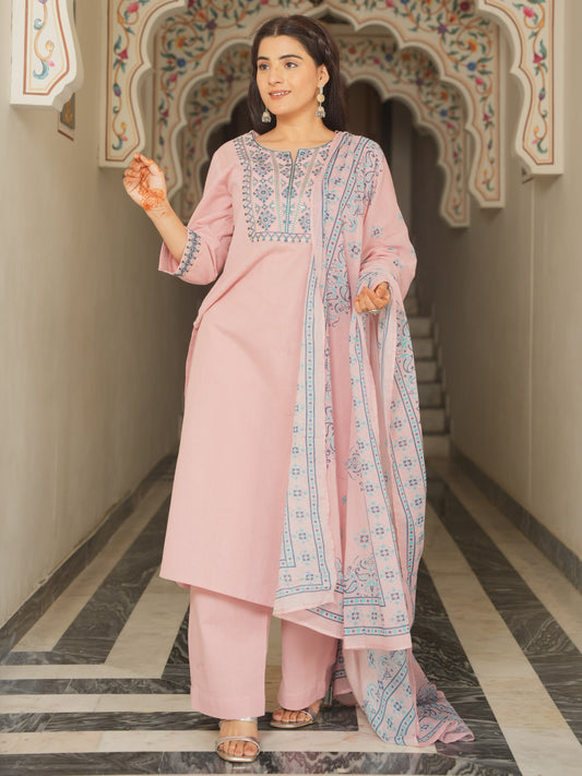 Cotton Voile Butti Peach Dupatta