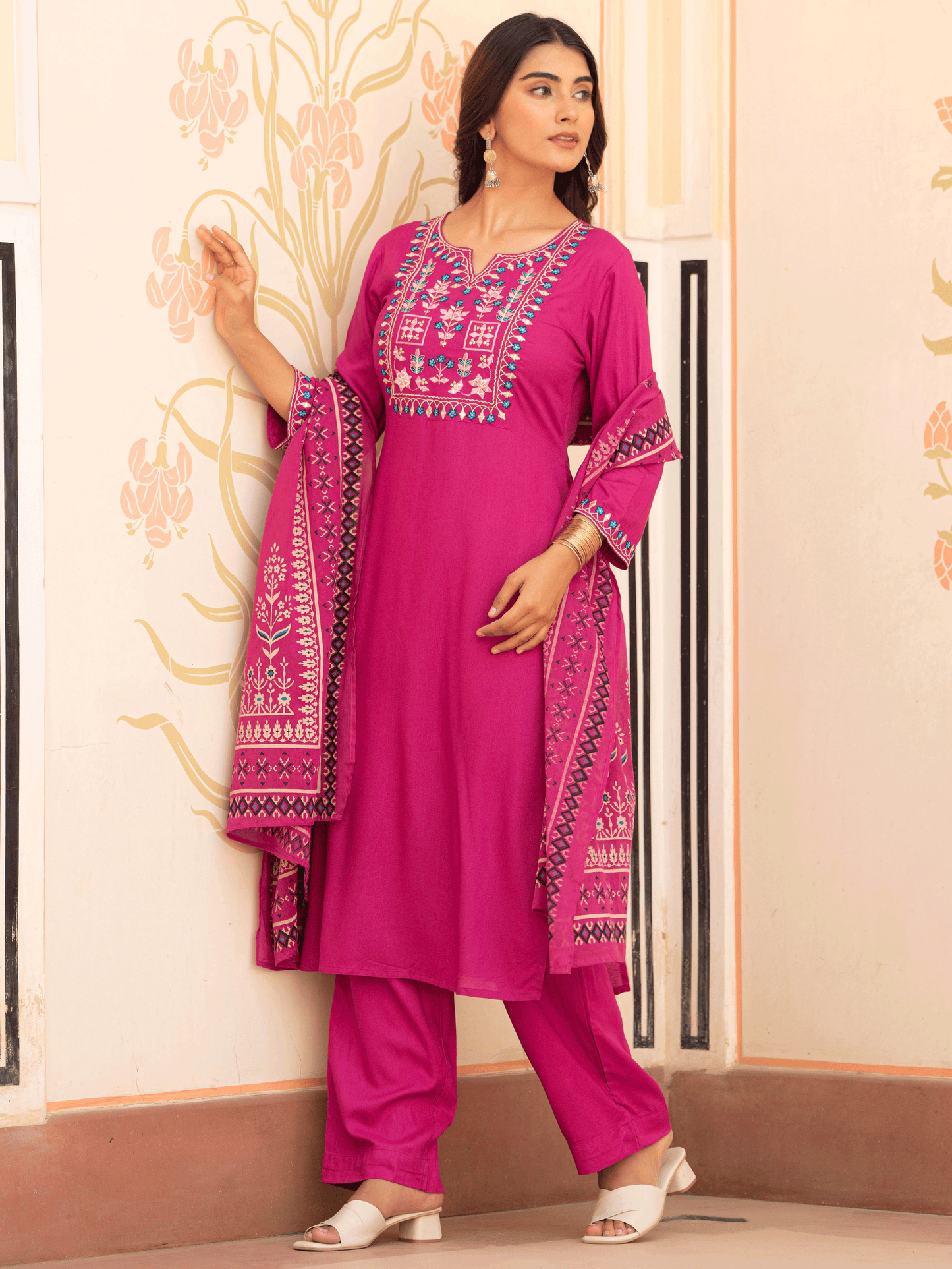 Cotton Voile Floral Pink Dupatta