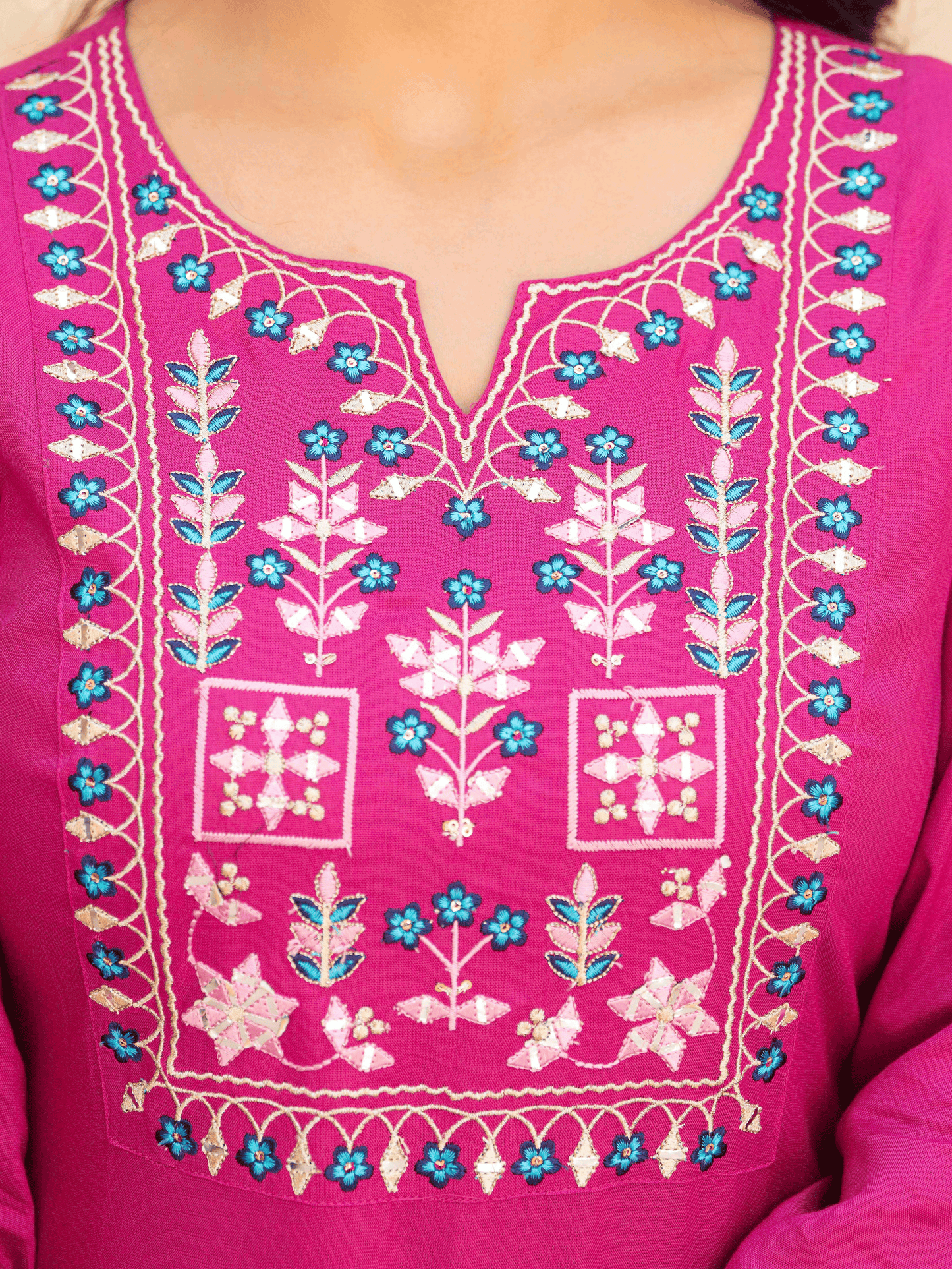 Embroidered Viscose Solid Straight Pink Kurta