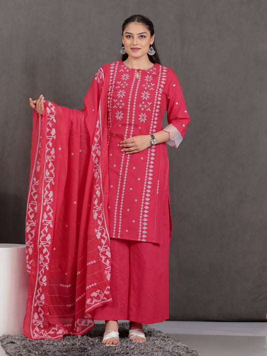 Cotton Voile Geometric Red Dupatta