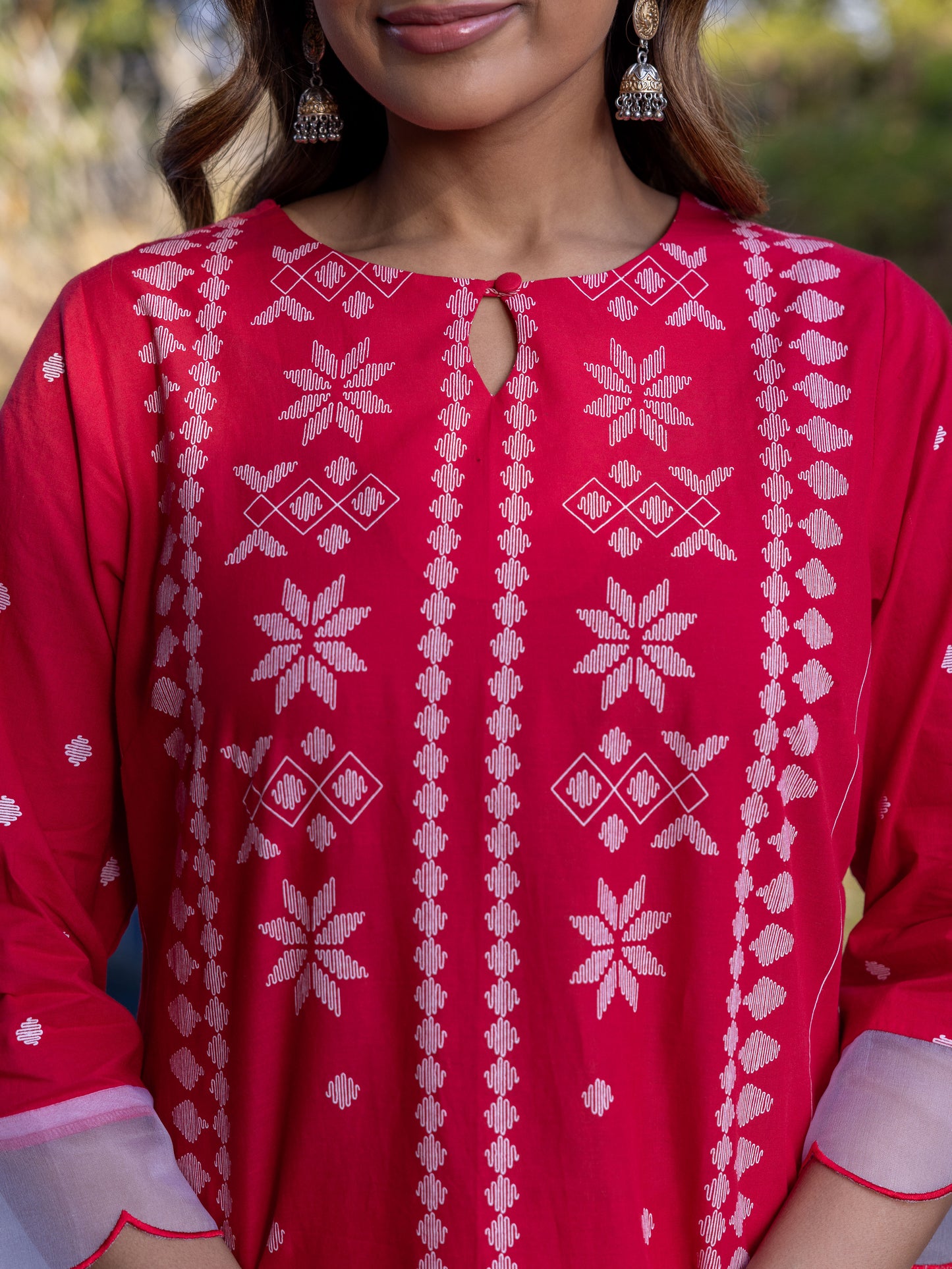 Embroidered Soft Cotton Geometric Straight Red Kurta