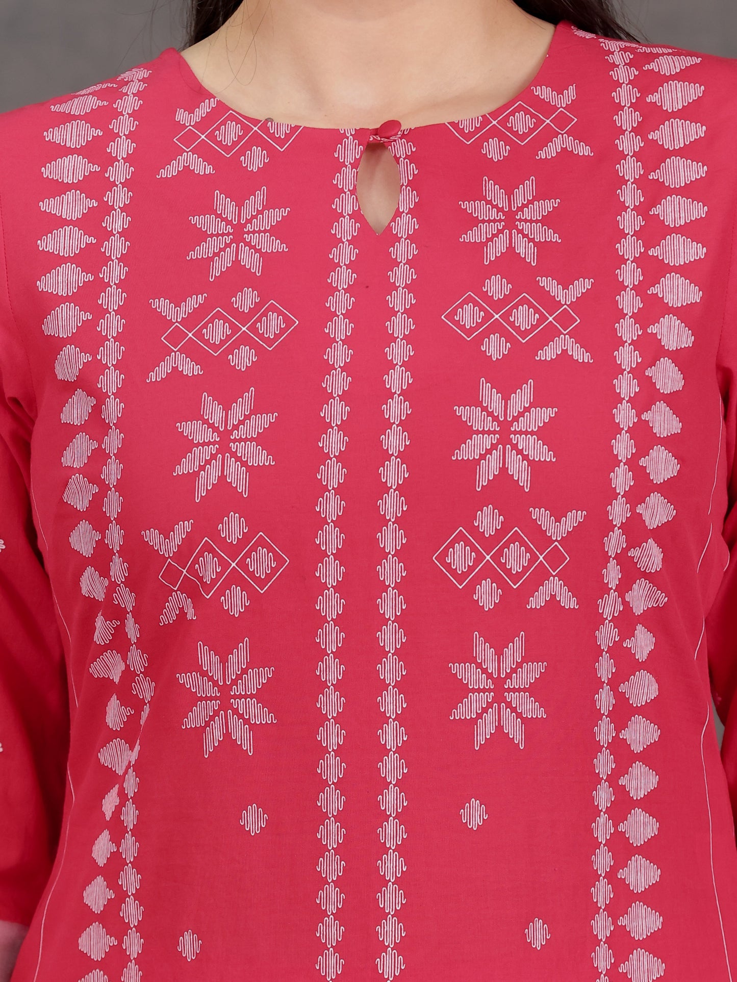 Embroidered Soft Cotton Geometric Straight Red Kurta