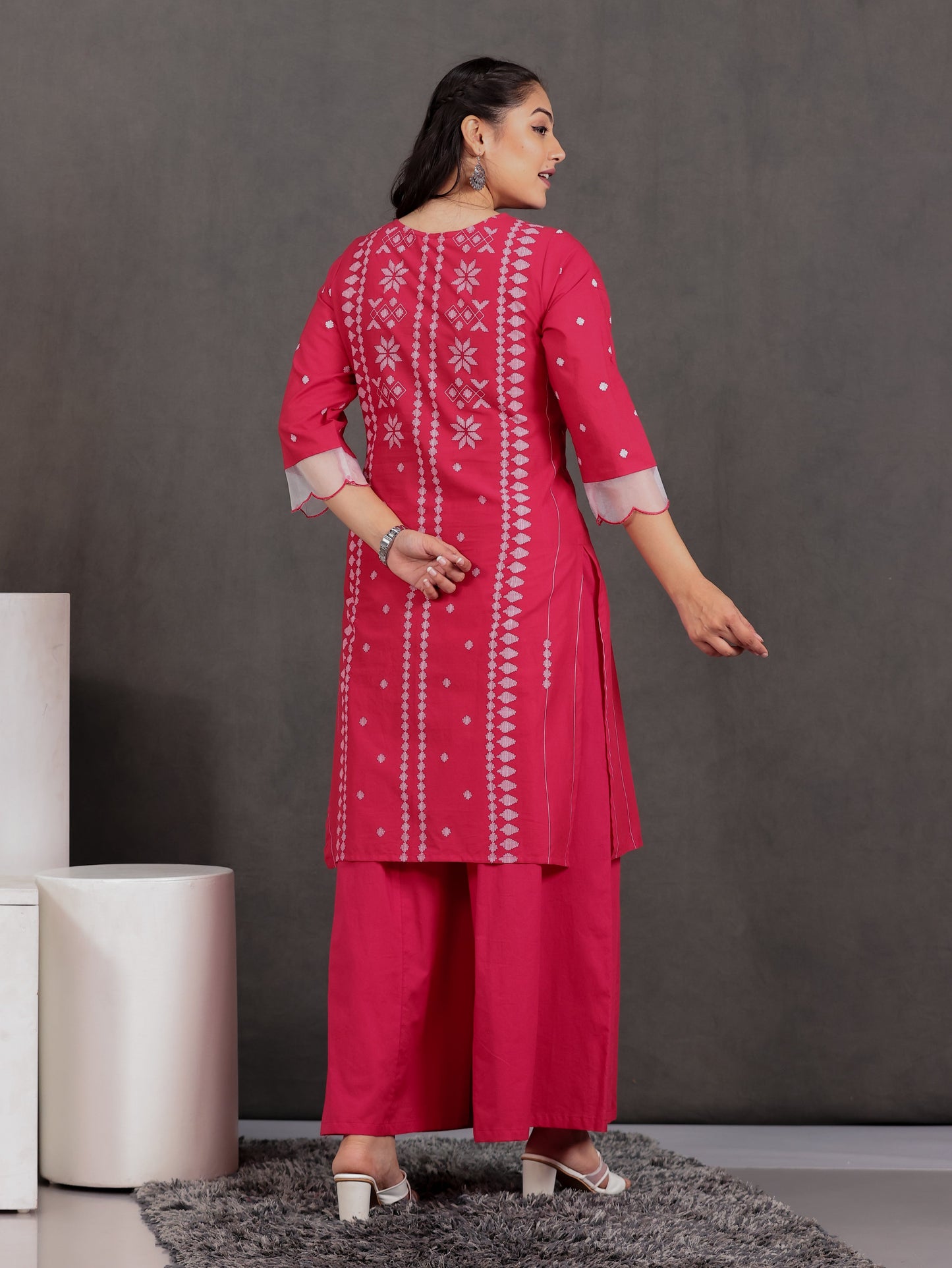 Embroidered Soft Cotton Geometric Straight Red Kurta