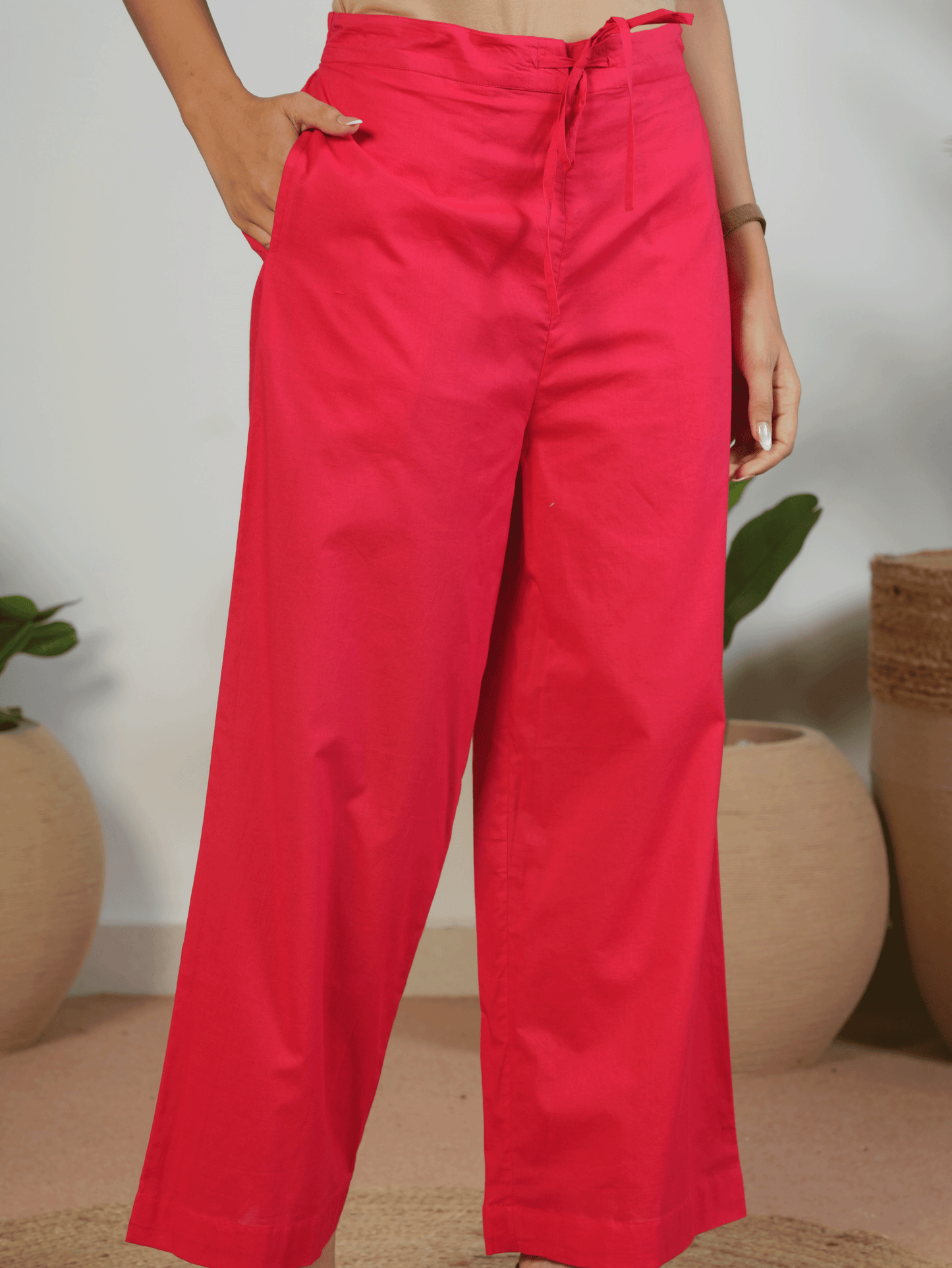 Soft Cotton Solid Red Palazzo