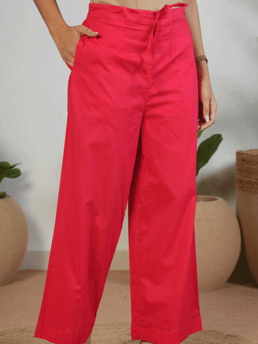 Soft Cotton Solid Red Palazzo