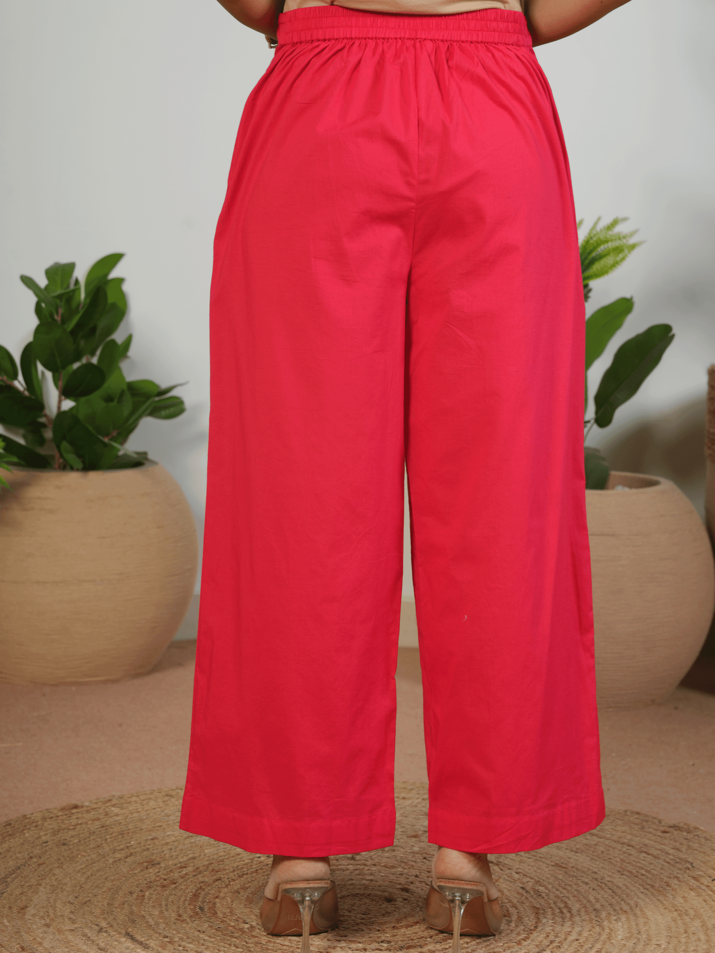 Soft Cotton Solid Red Palazzo