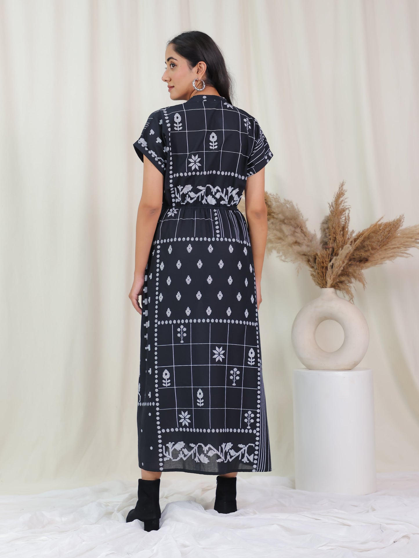 Soft Cotton Patchwork A-line Black Dress