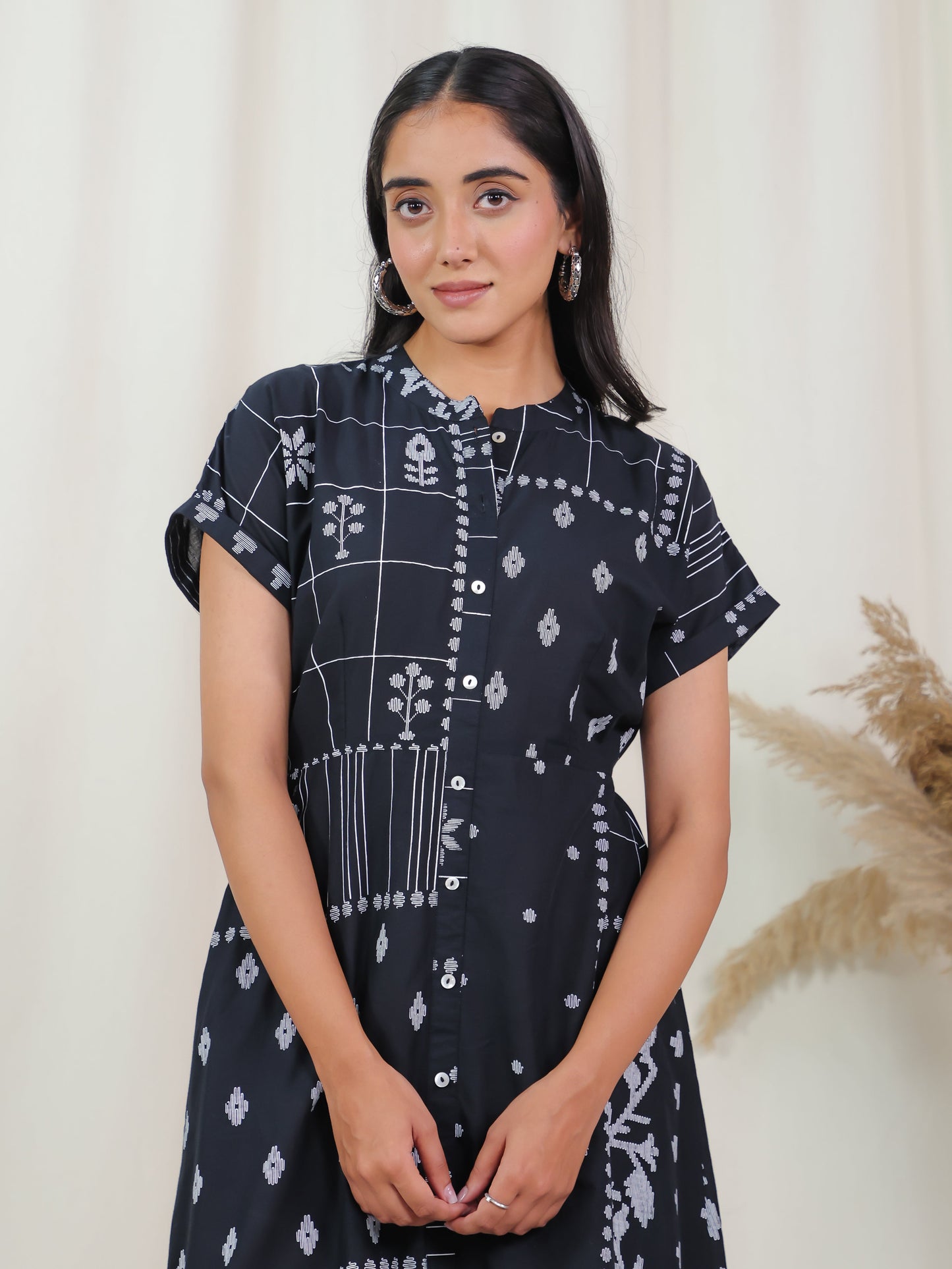 Soft Cotton Patchwork A-line Black Dress