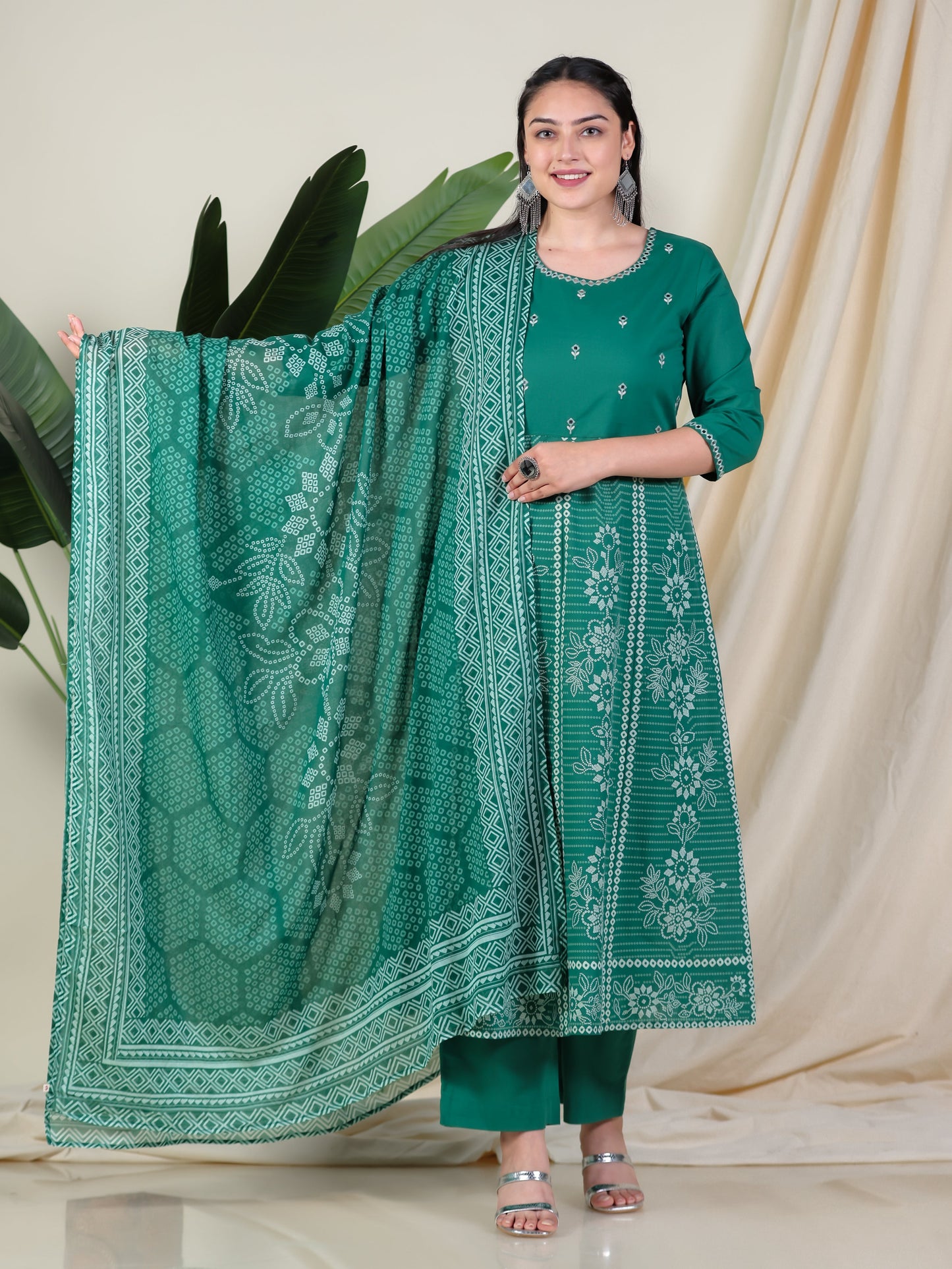 Cotton Voile Bandhani Green Dupatta