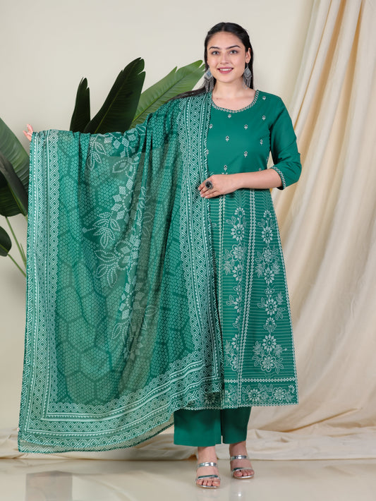 Cotton Voile Bandhani Green Dupatta